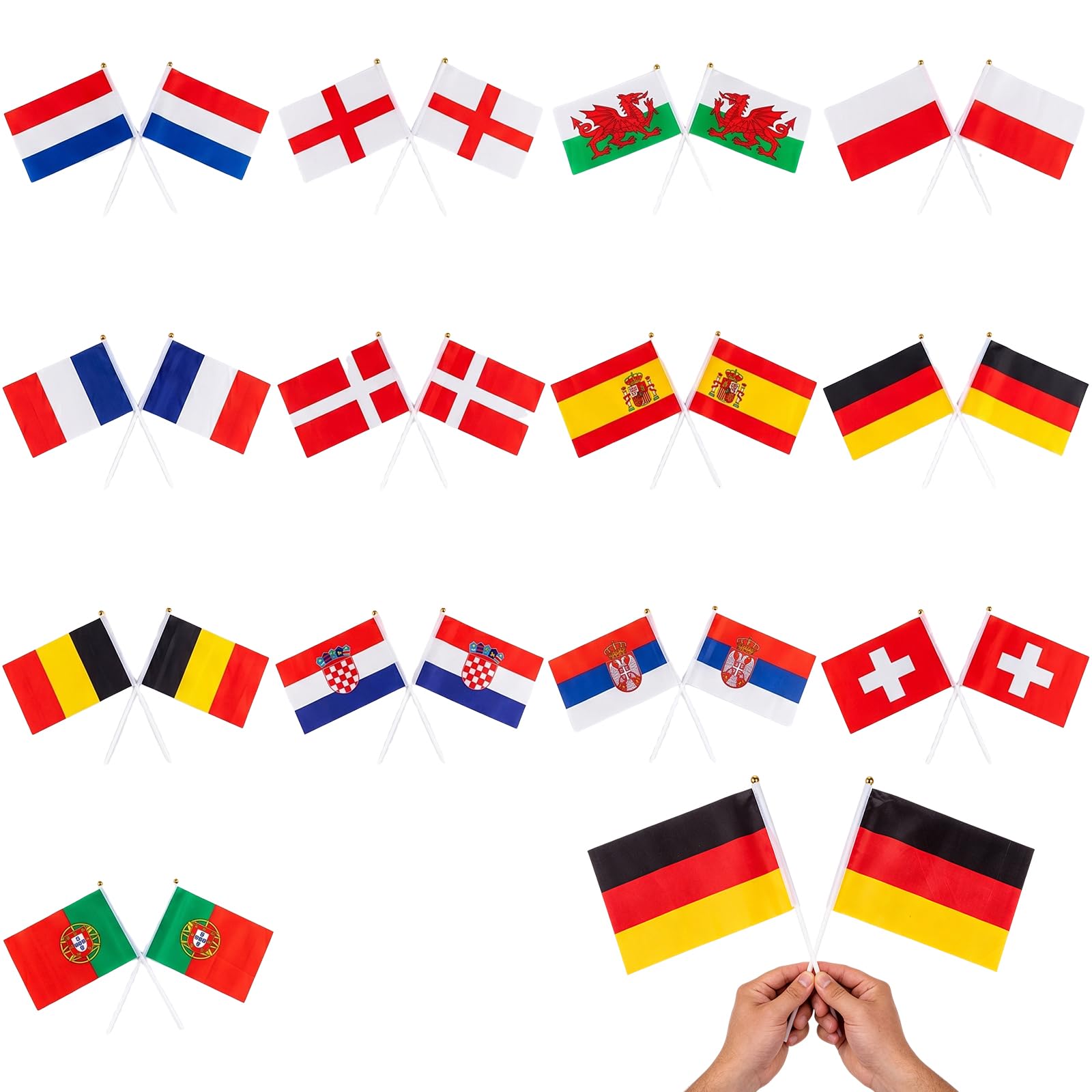 Euro 2026 Banderines Set 26 Piezas 13 Países Europeos Doble Cara con Palo Blanco 30cm, Accesorios Fútbol Copa Mundial para Fiesta Bar Casa Estadio Decoración