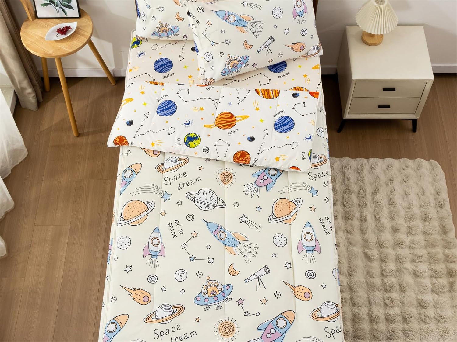 Aimuan Kids Space Zippered Comforter Set - Rocket Zipper Bedding for Boys Aliens UFO Theme, Twin