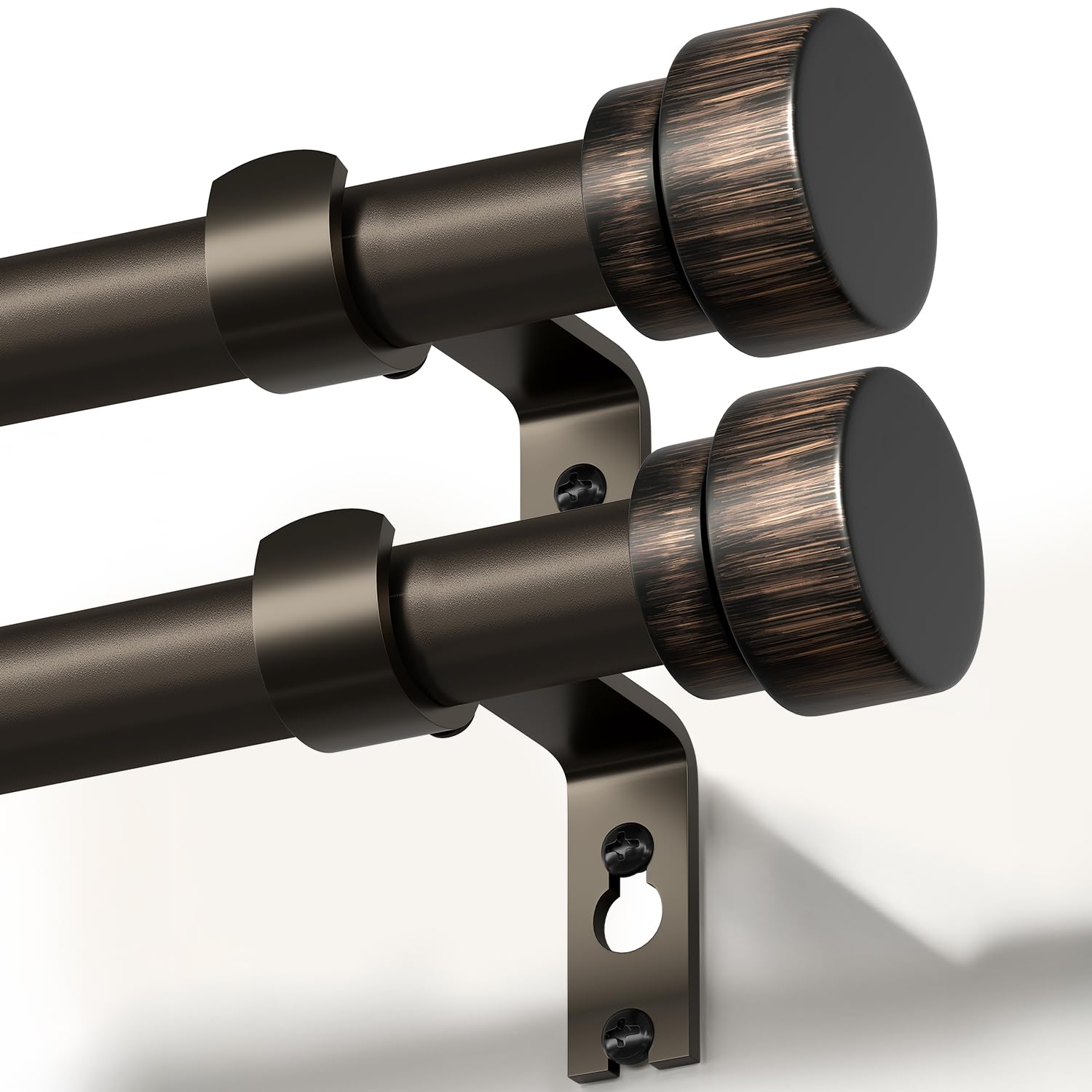 Lootkell 2 Pack Modern Brown Bronze Curtain Rods for Windows 28 to 48 Inches Adjustable Heavy Duty 1 Inch Diameter Window Rod