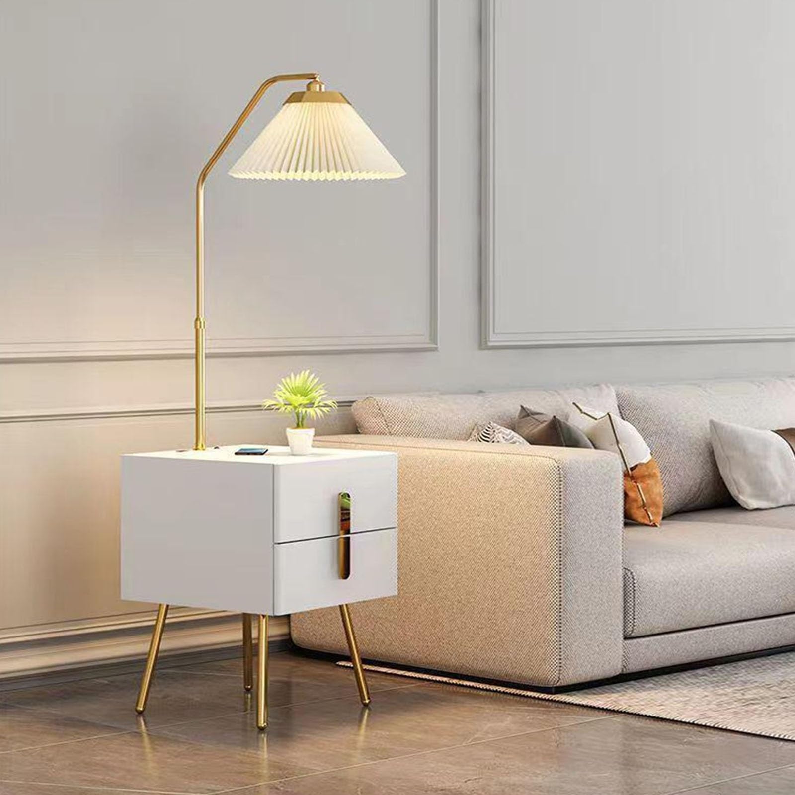 Wohnzimmer Stehlampe* Stehlampe, Schreibtischlampe, Stehlampe, Stehlampe mit Tisch und 2 Schubladen, Mid-Century Modern Nachttisch mit USB-Anschluss, Stehlampen for Wohnzimmer, Schlafzimmer und Heimbü