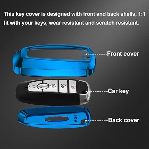Miniatura 8 de Funda de llavero para Ford, funda de piel auténtica con llavero para Ford, Azul