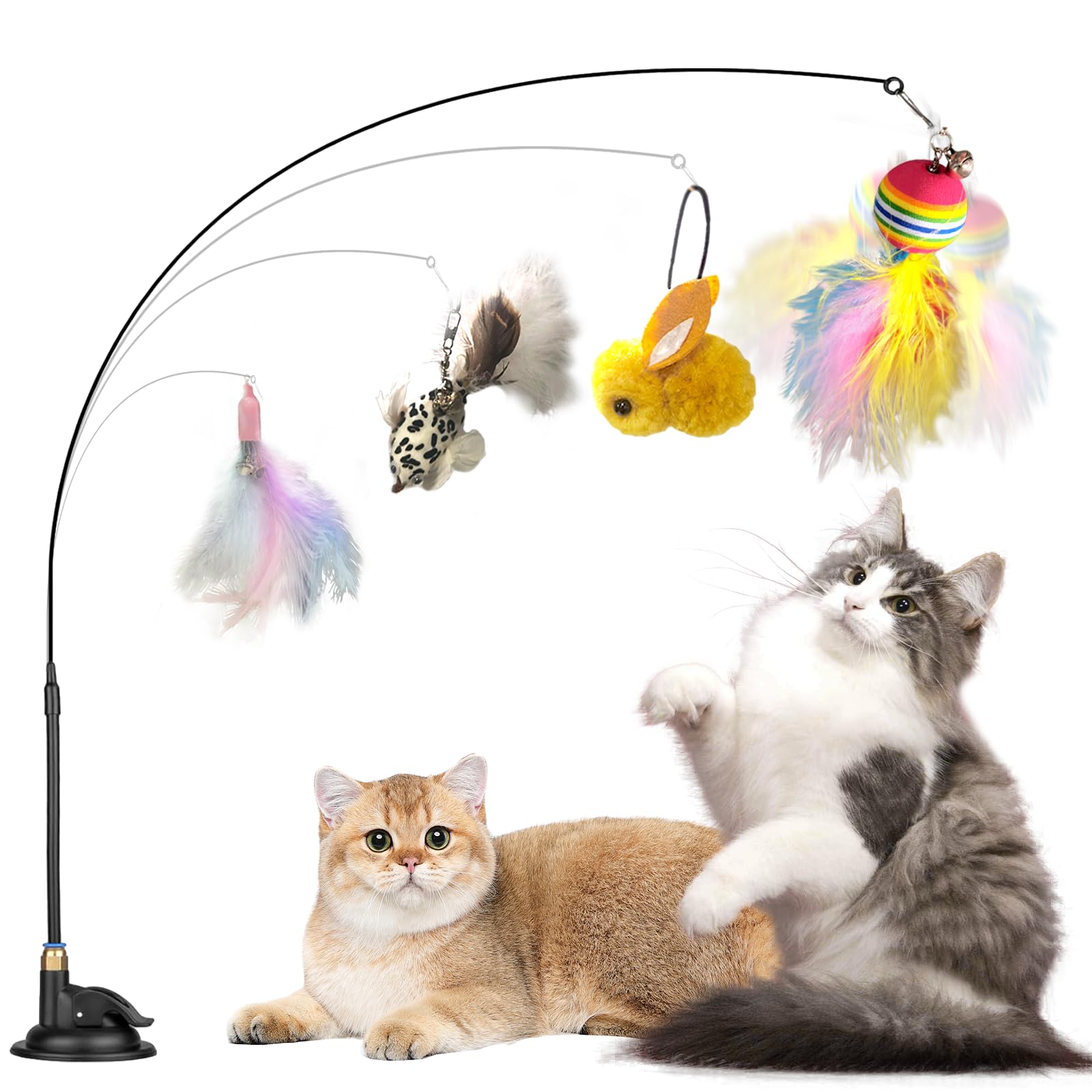 LURNODY Paquete de 6 Juguetes Ventosa Gato, Cat Toys para Gatos con Plumas para Imitar la Caza, Inteligentes Juguetes para Gatos Interactivos para Gatos Pequeños Y Grandes