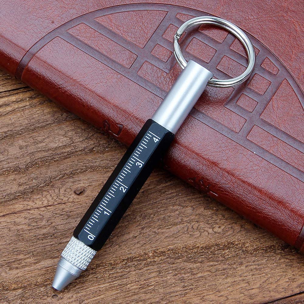 6-In-1 Key Ring Pen Practical Keychain Stylus Multifunctional Ballpoint Pen Durable Scale Key Pen — view 2