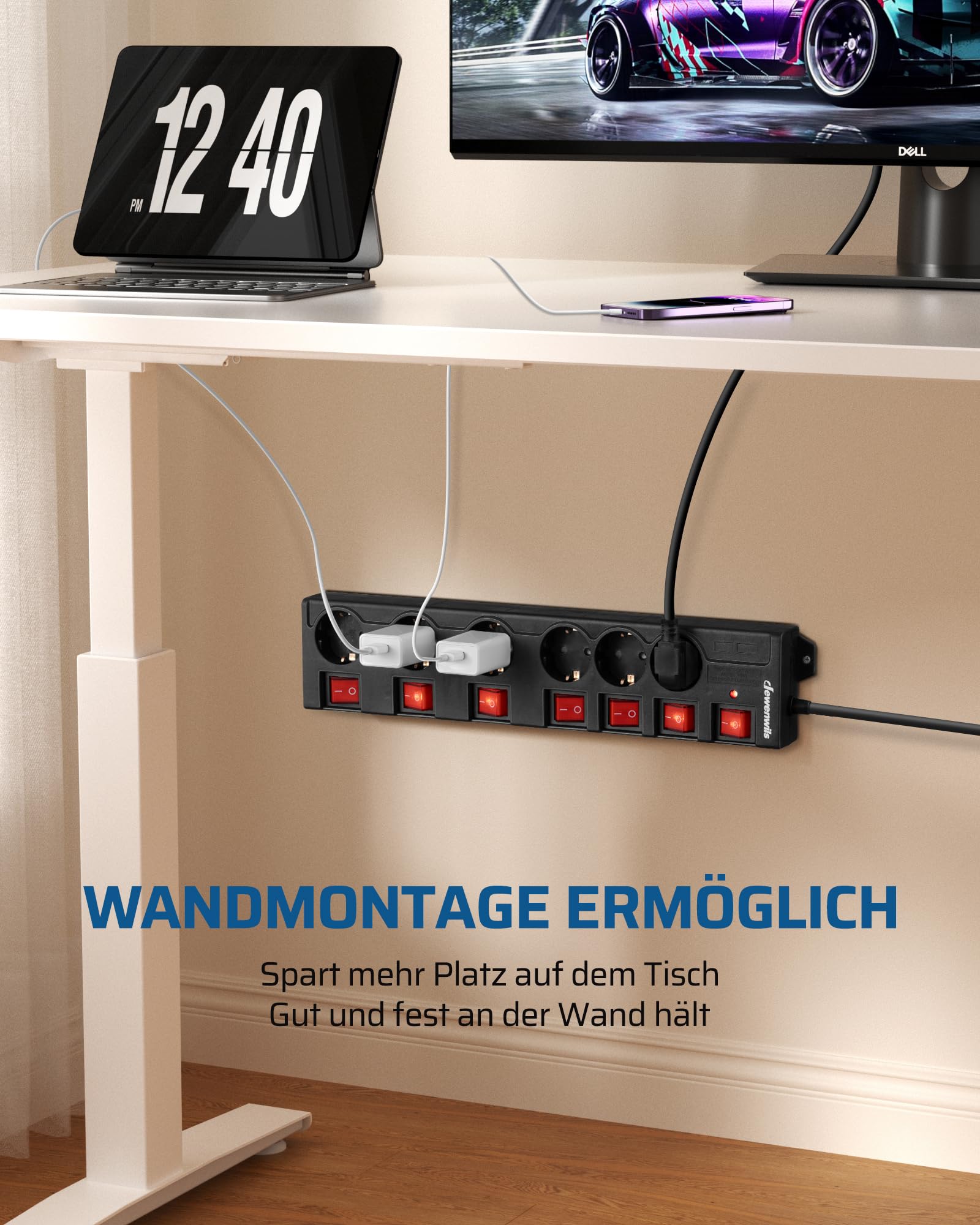 DEWENWILS Stekkerdoos, afzonderlijk schakelbaar met USB, 6-voudige DEWENWILS Stekkerdoos, afzonderlijk schakelbaar met USB, 6-voudige