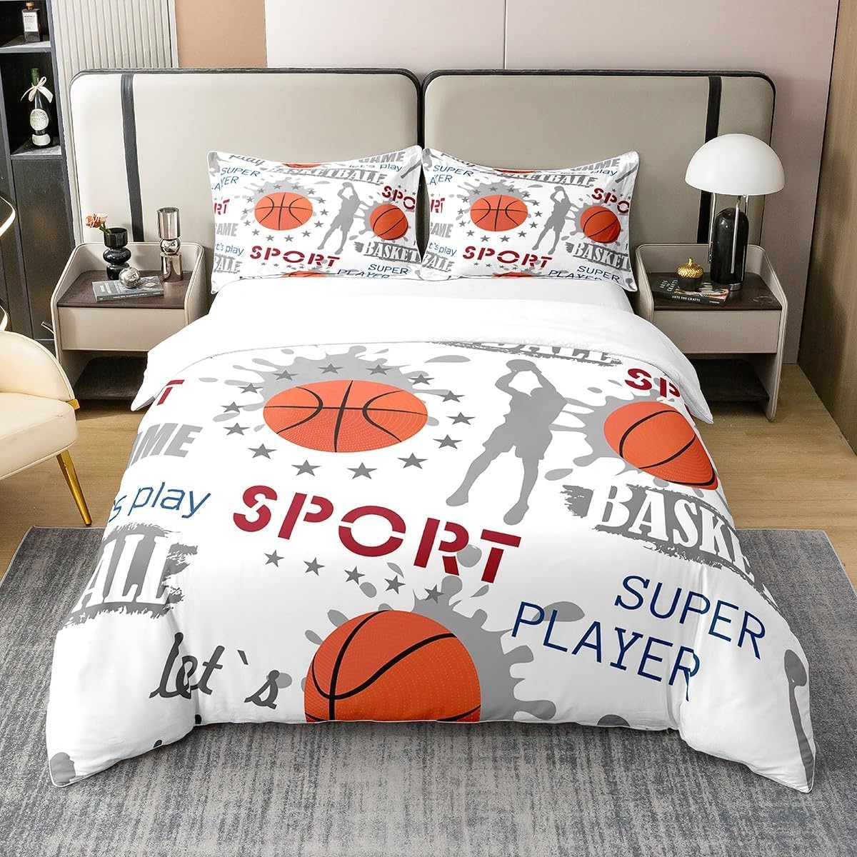 Funda Nordica Cama 90 Baloncesto Funda Nórdica 150x200 Adolescente Adulto Ropa de Cama de 3 Piezas Microfibra Funda Edredon 150x200 cm y 2 Fundas de Almohada B5944