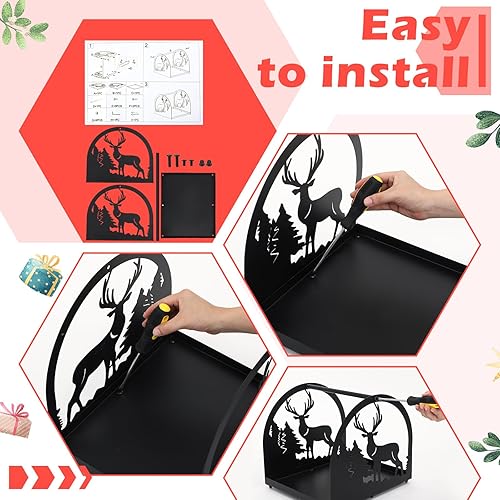 Miniatura 4 de Soporte de leña de Navidad para interiores con chimenea de alce, soporte de troncos para chimenea, soporte de almacenamiento de madera, pequeño