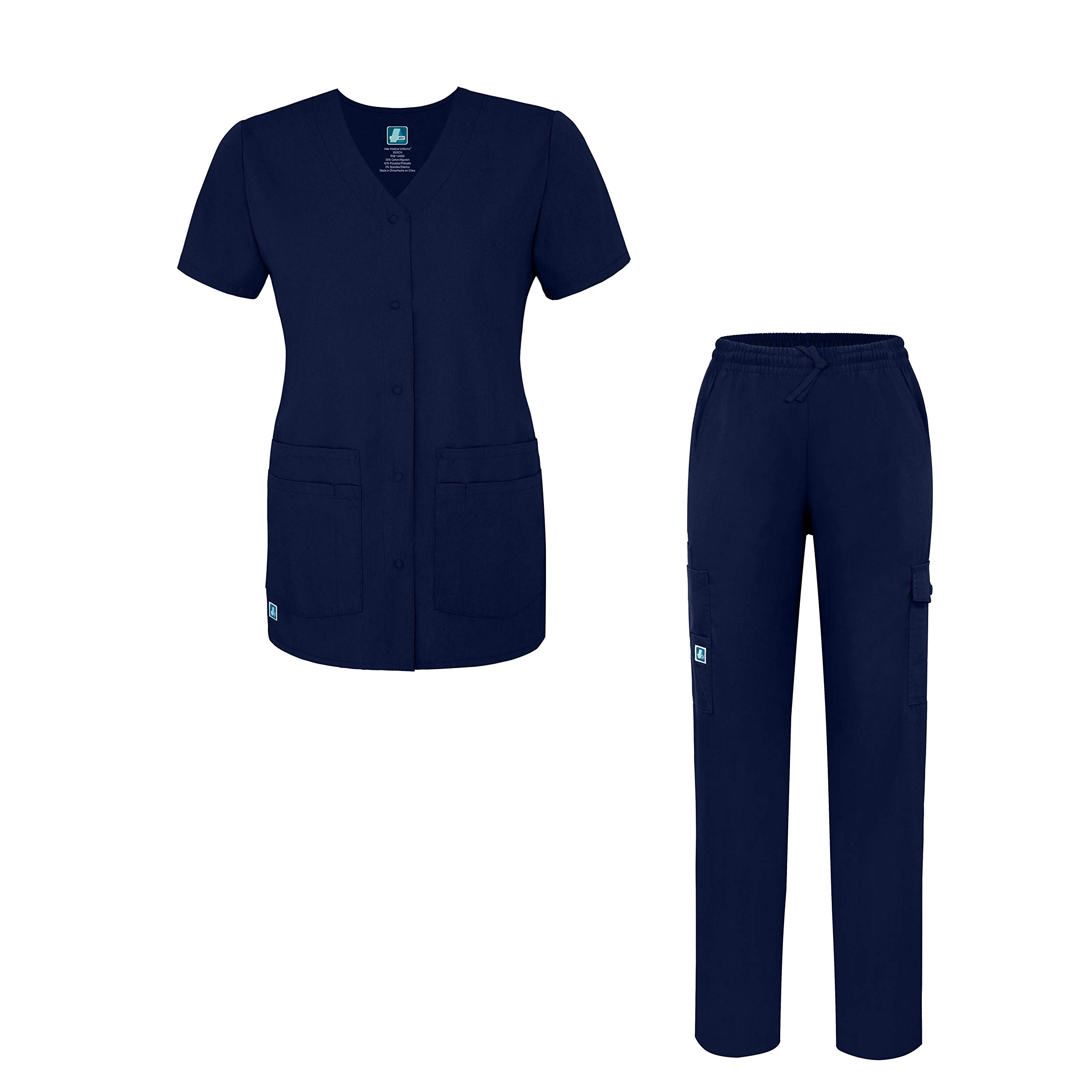 Adar Universal Women's Scrub Set – Snap Front Scrub Top and Multi Pocket Scrub Pants