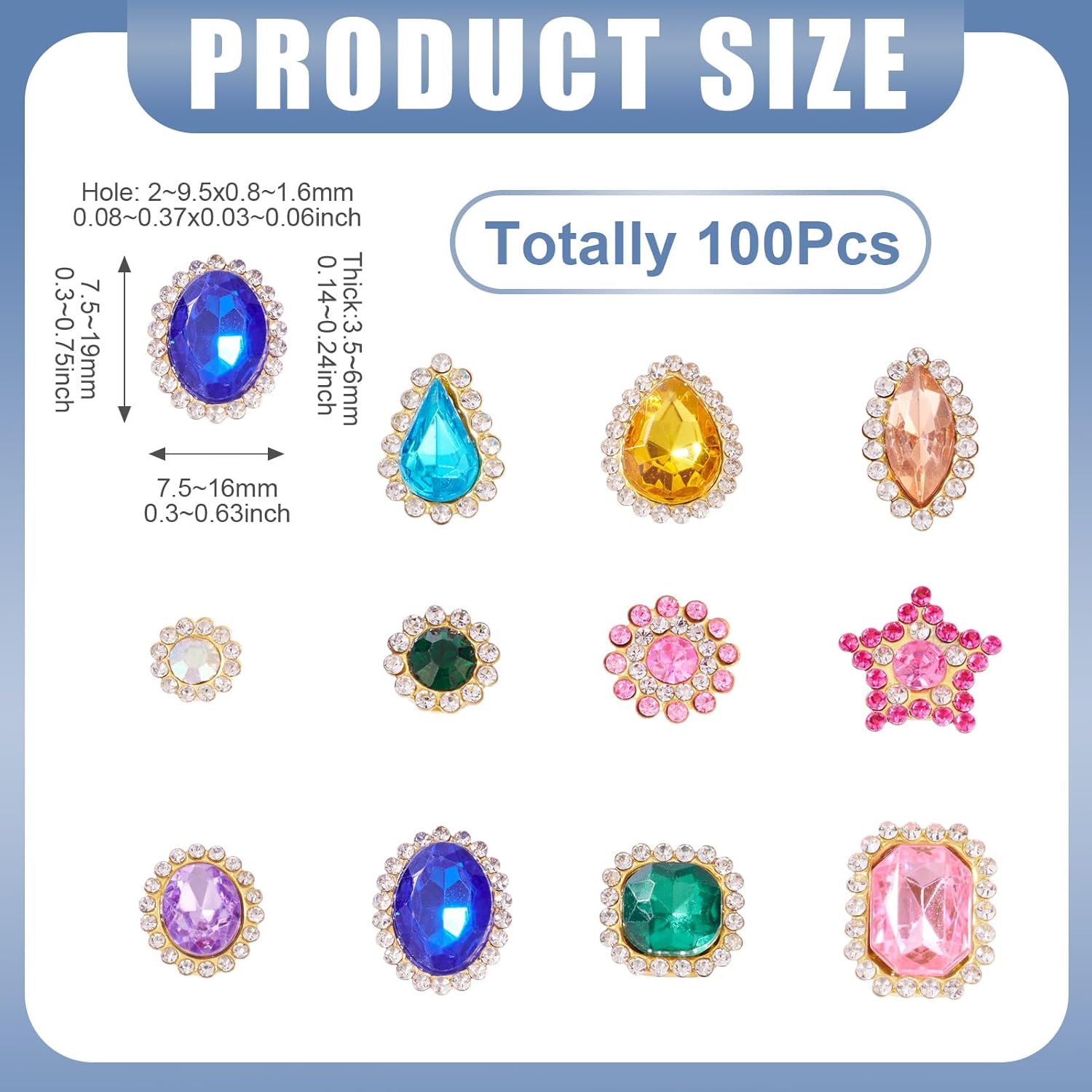 FASHEWELRY Rainbow Sew on Rhinestones 100Pcs Mixed Shapes Crystal Sew on Crystals for Crafts, Teardrop Heart Star Flatback Glass Gems Rhinestone Applique for DIY Costume Wedding Dresses - Image 7