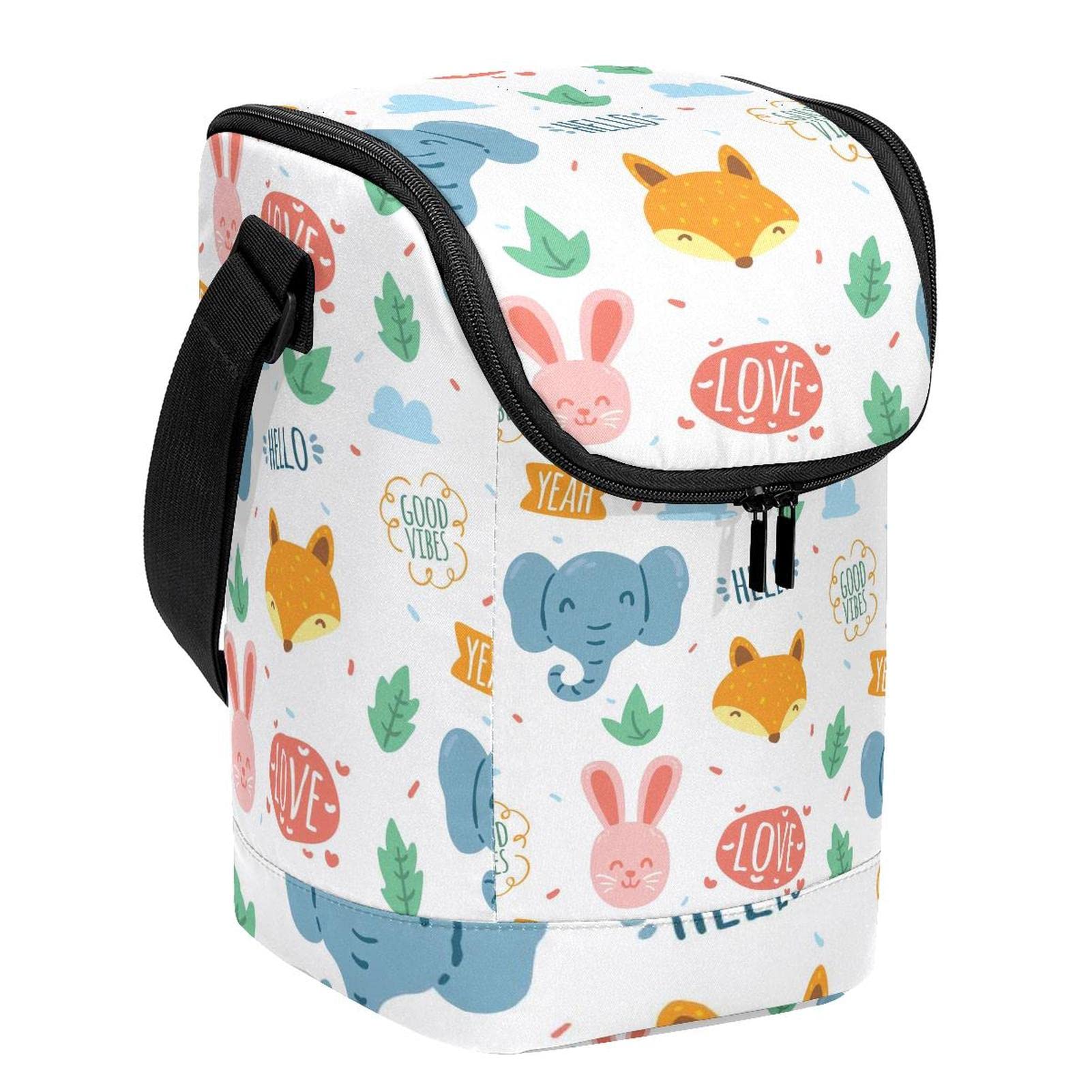 Bolsa de almuerzo con diseño de palabras de animales y asa reforzada