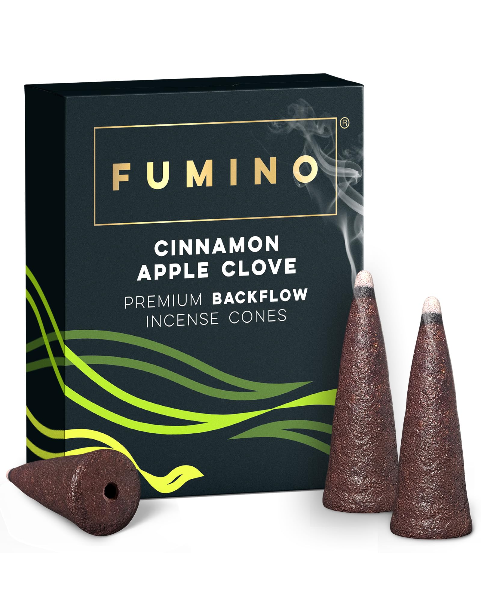 Fumino Black Backflow Incense Cones Cinnamon Apple Clove 15 Pack - Natural Masala