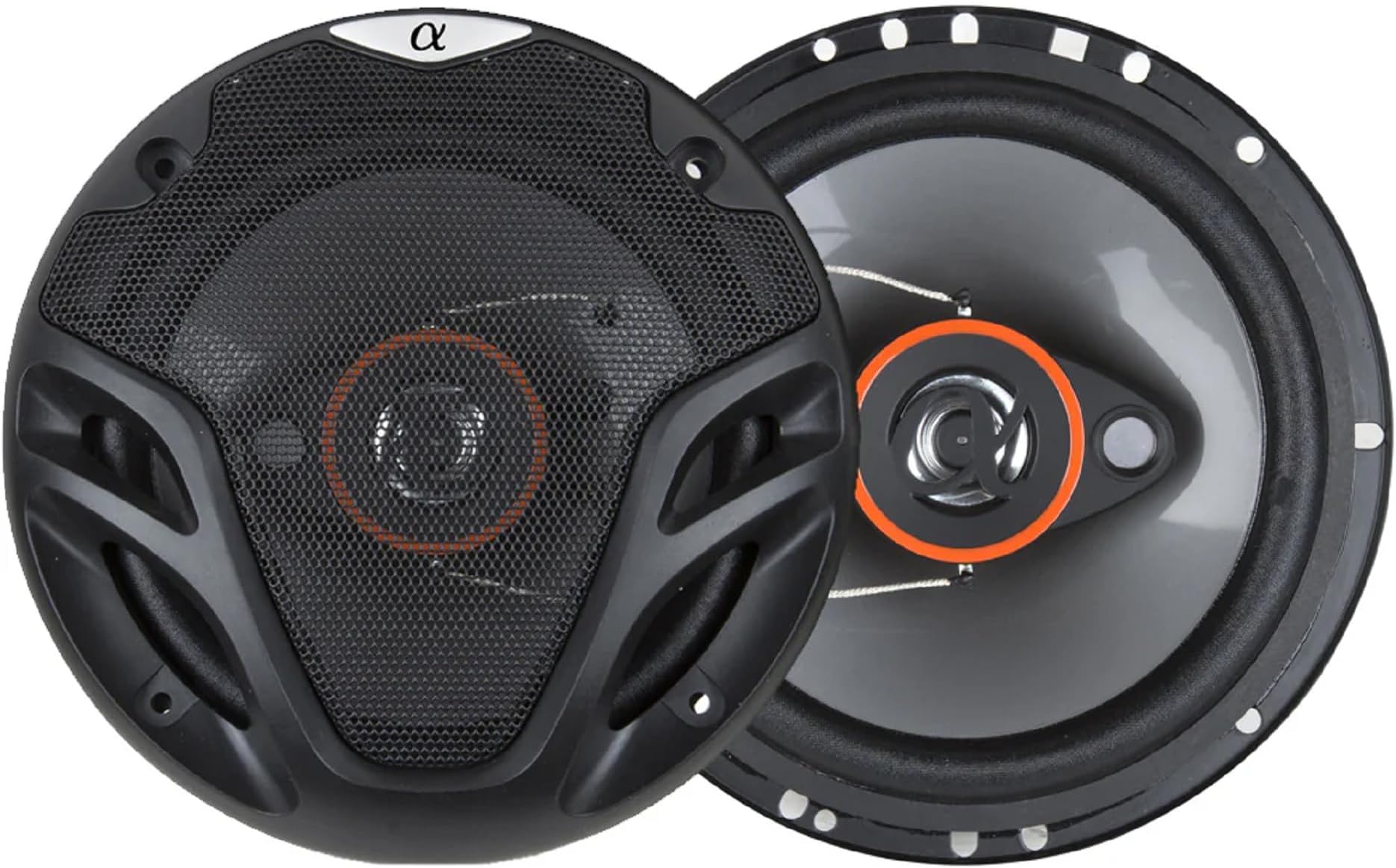 Alphasonik Pair AS26 6.5 inch 350 Watts Max 3-Way Car Audio Full Range Coaxial Speakers with Universal Mounting Holes for Easy Installation and Grills Included