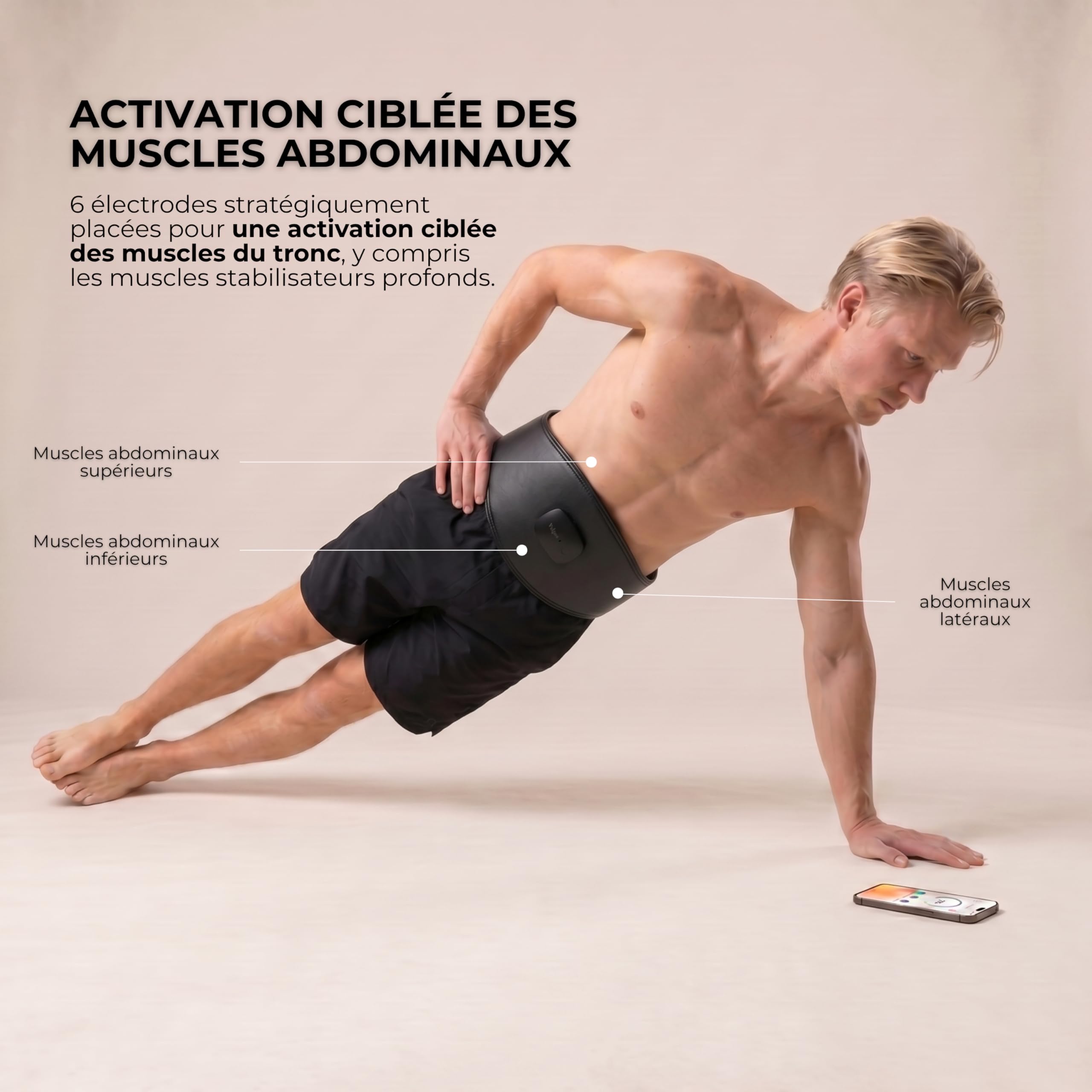 Vulpés Ceinture Electrostimulation Abdominale Core – Électrostimulateur Musculaire Abdos & Lombaires | Entraînement Efficace & Récupération Musculaire | 6 électrodes | 8 Modes