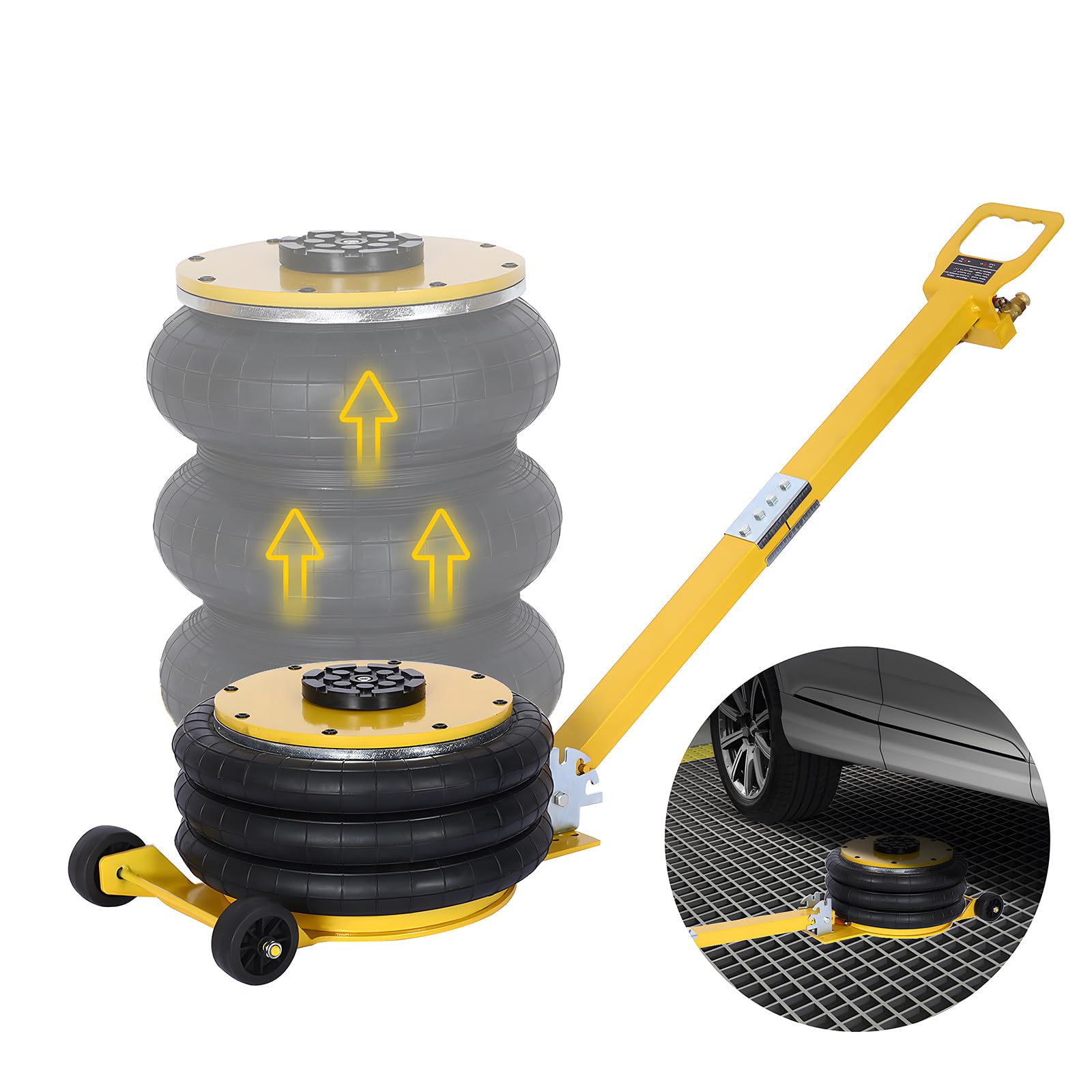 Air Jack - 5 Ton/11000 Lbs Triple Bag Air Jack Pneumatic Jack 3-5 s Fast Lift Up 15.5in Airbag Jack with Adjustable Long Handle Heavy Duty Air Bag Jack Lift for Cars Garage Repair, Yellow