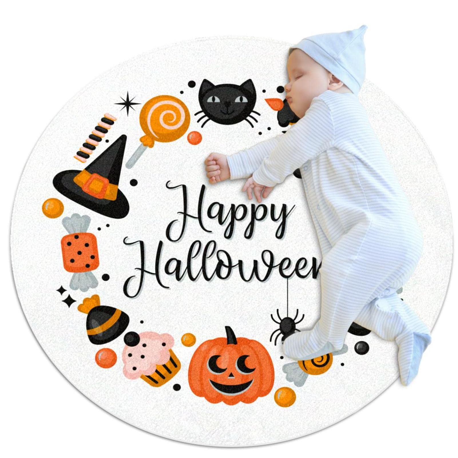 Tapis Rond Halloween 100x100cm pour Salon et Chambre d'Enfant
