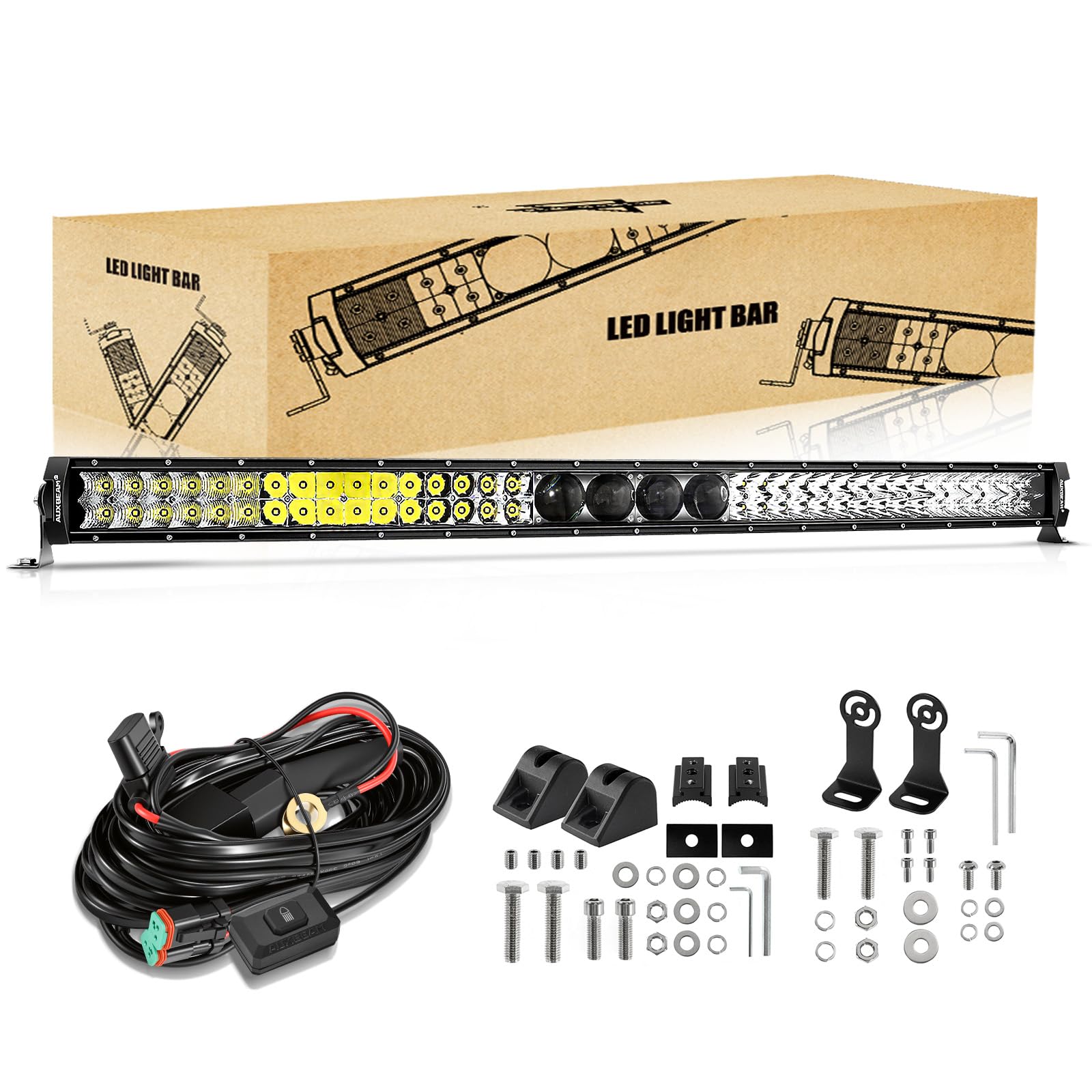 Auxbeam 42 Inch 360W LED Light Bar, 5D PRO Series Dual Row Off Road Lights