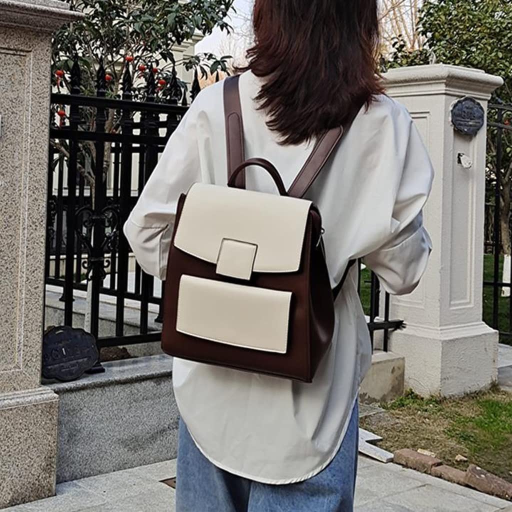 Mochila de Color en Contraste Moda for Mujer Mochila de Cuero de Moda Que combina con Todo Bolso de Escuela de Piel de Vaca con Cera de Aceite (Color : Cowhide)