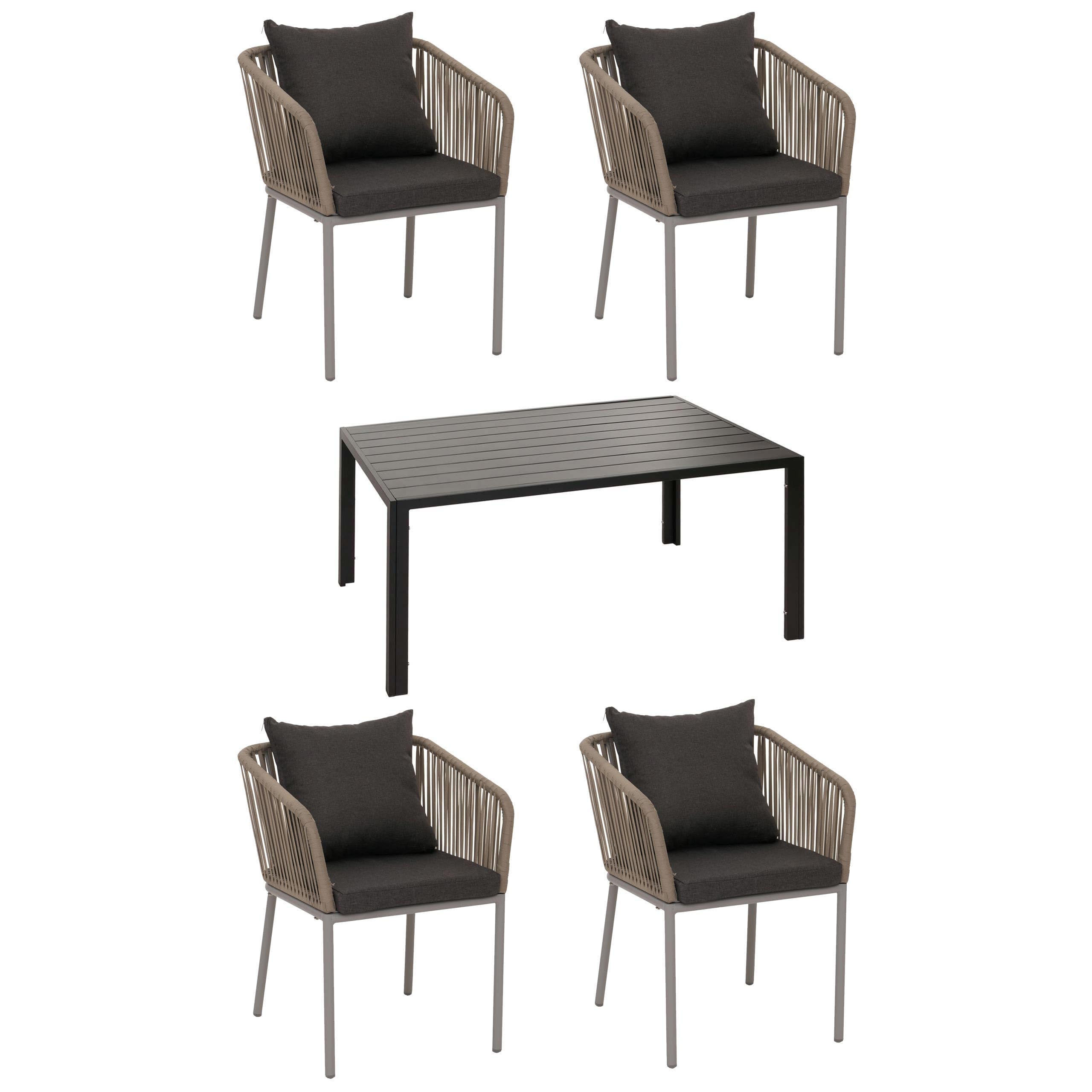 Mendler HWC-N41 - Juego de muebles de jardín (mesa y 4 sillas, resistente a la intemperie, aluminio, 140 x 80 cm), color gris claro