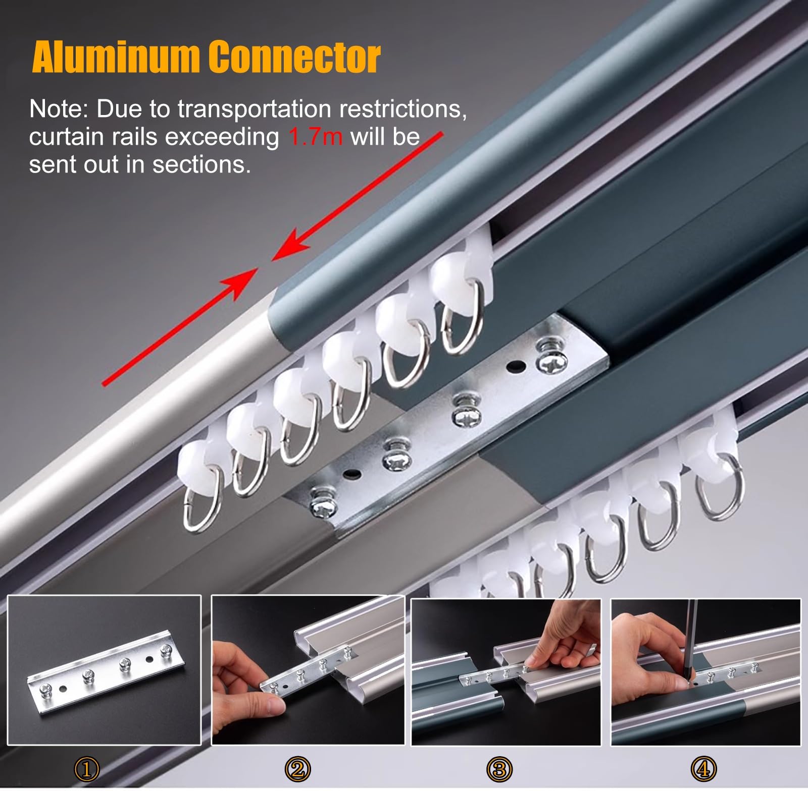 Sistema de montaje de techo de doble pista unida de metal adyuble de 250 m para dormitorio y sala de estar, tratamiento de ventanas blanco H & Slish