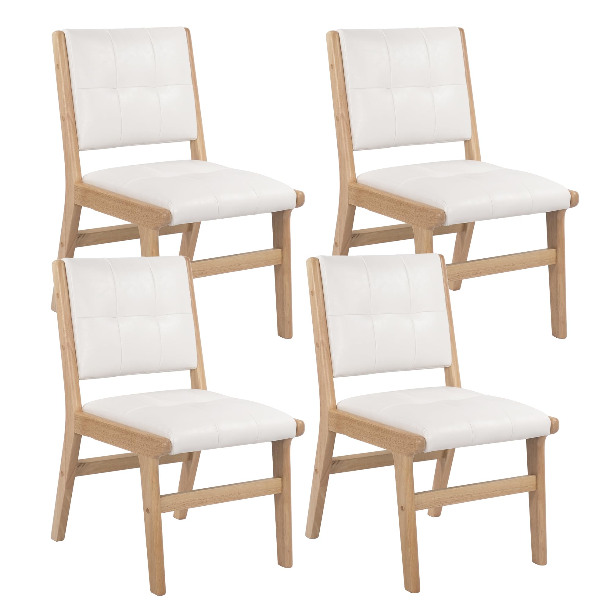 KCC Modern PU Leather Dining Chairs Set of 4, Upholstered Kitchen Chairs with Solid Wood Legs and Comfortable Seat for Dining Room Lounge Bedroom(