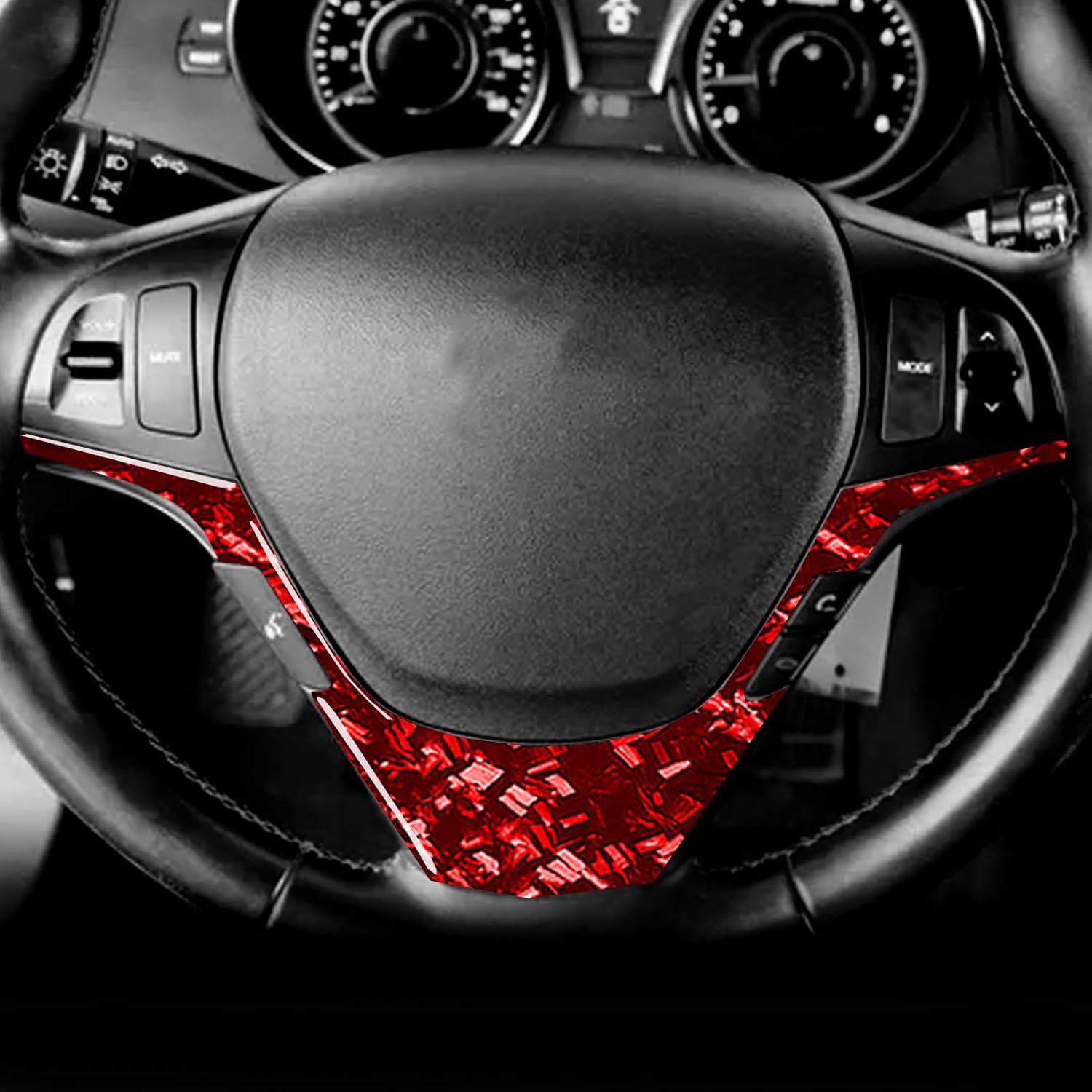 Red Forged Carbon Fiber Car Dashboard Speedometer Control Panel Decoration Kit Sticker Set Auto Interior Accessories Compatible with Hyundai Genesis Coupe(DH) 2013 2014 2015 2016