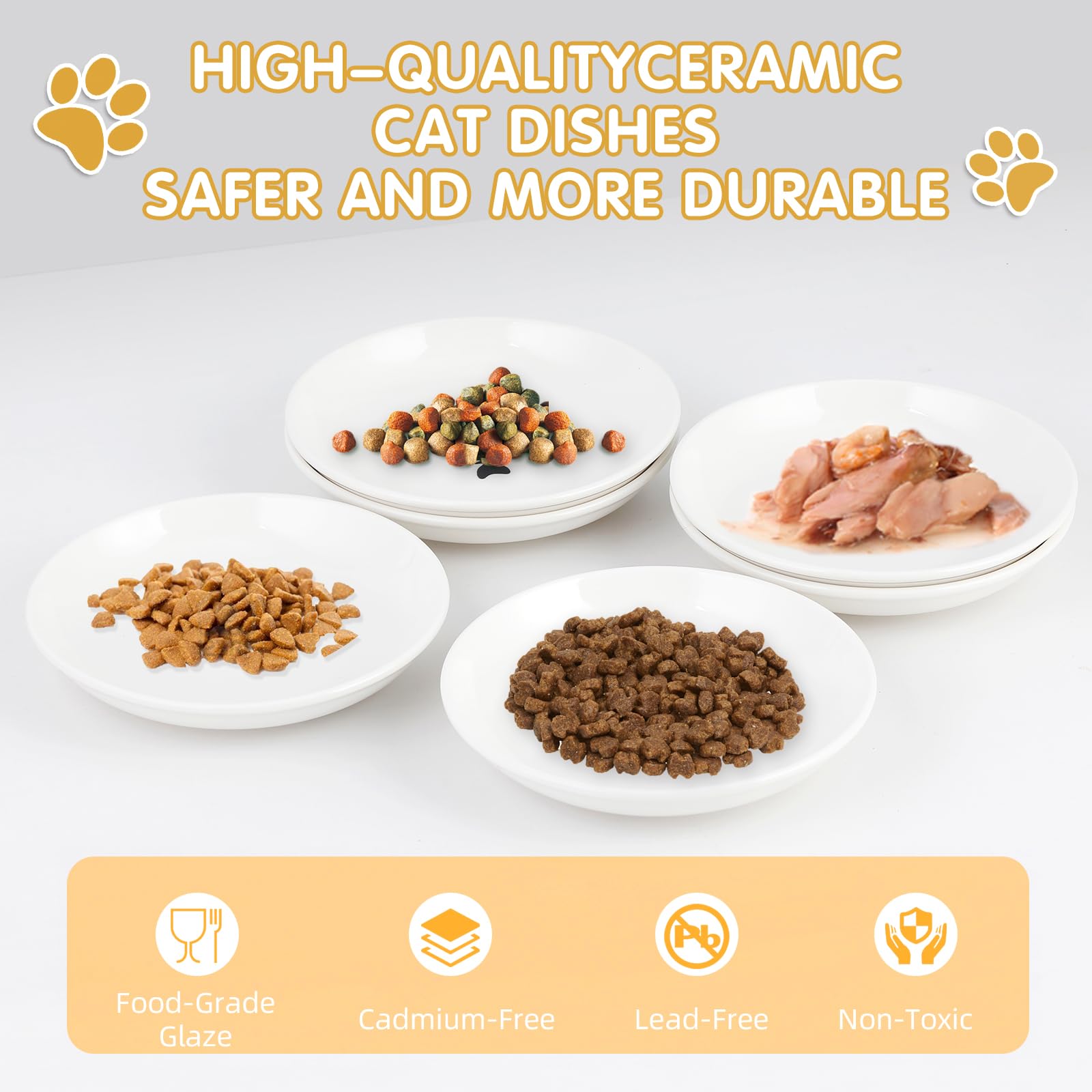 Katzenfutternapf, Keramik-Katzennäpfe, Anti-Schnurrhaar, Müdigkeit, Katzennapf, 14 cm, flache, breite Kätzchenteller für Futter und Wasser, 6 Stück