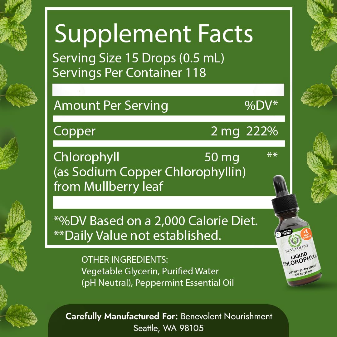 Benevolent Chlorophyll Liquid Drops for Internal Freshness, Peppermint — Amazon image 4