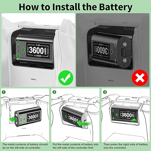 Vista 6 de Paquete de baterías recargables para mandos Xbox, 4 baterías recargables de 3600 mWh para controlador Xbox, batería de controlador de la serie Xbox