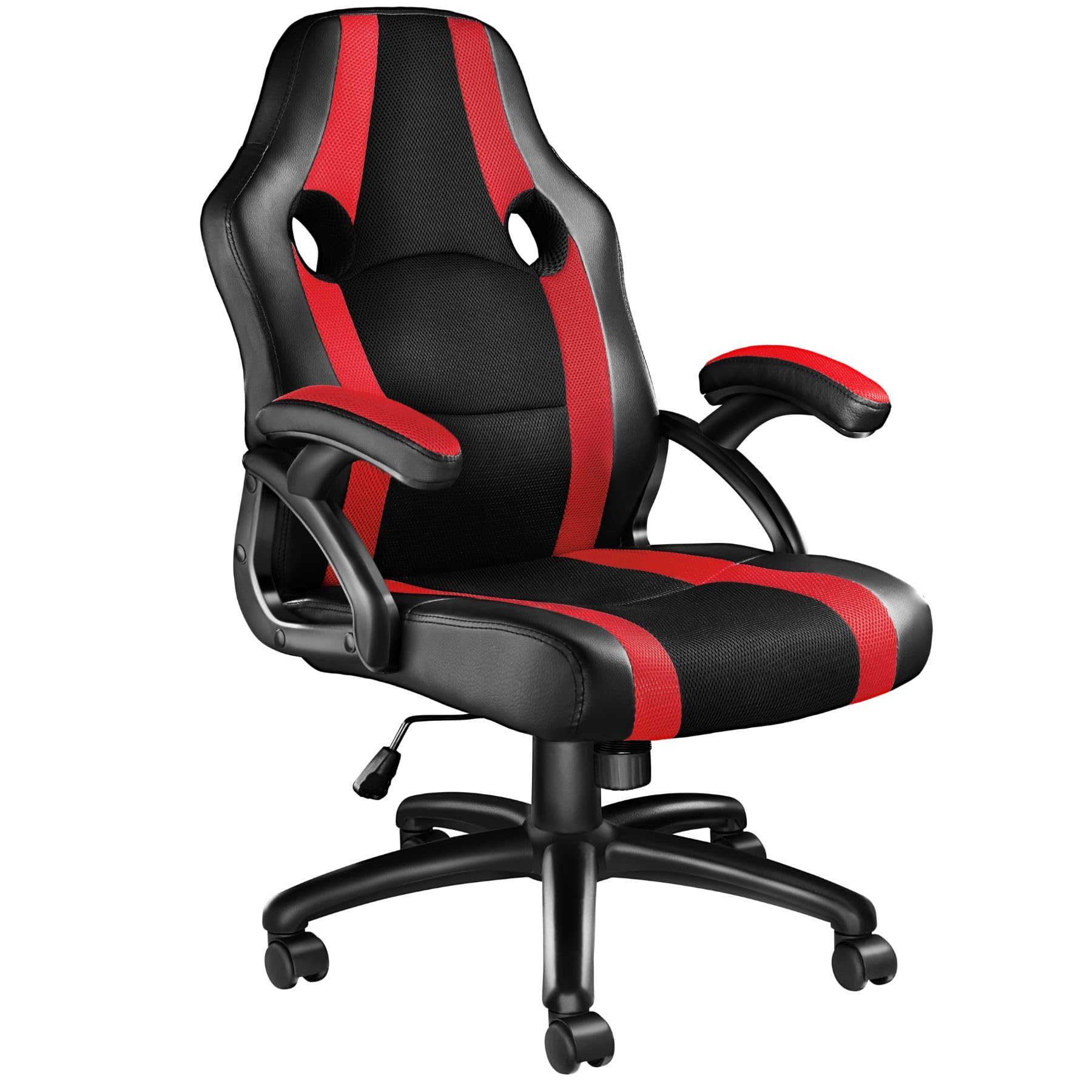TecTake® Silla Gaming, Silla Oficina Ergonómica, Reposabrazos, Ajustable Altura, Silla Estudio, Gaming Chair, Asiento Gamer, Sillón Gaming, Ergonómico, Mecanismo Basculante, Giro 360 - Negro/Rojo