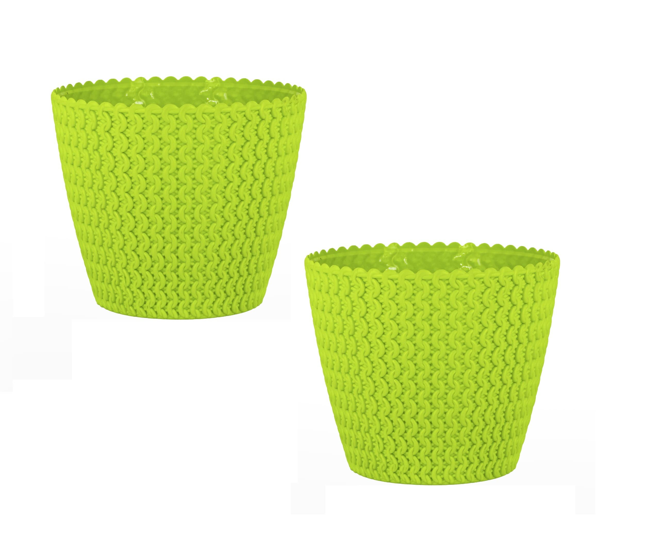 Garden’s Round Shape Indoor & Outdoor 7-Inch (17.78cm) Poppy Flower Pot – Unique Decorative Planter for Home, Office, and Garden Table Décor| Set of 2| Color: Lemon Green 2