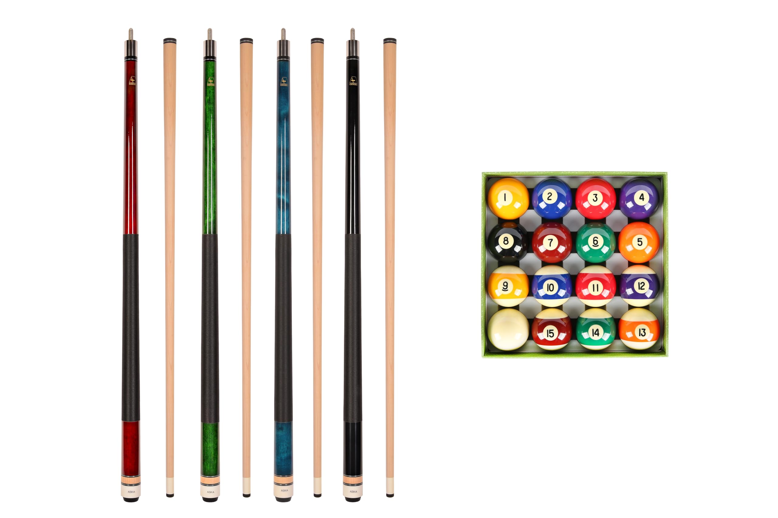 ASKA Set of 4 L2 Cus Sticks with a set of Pool Balls PB01A
