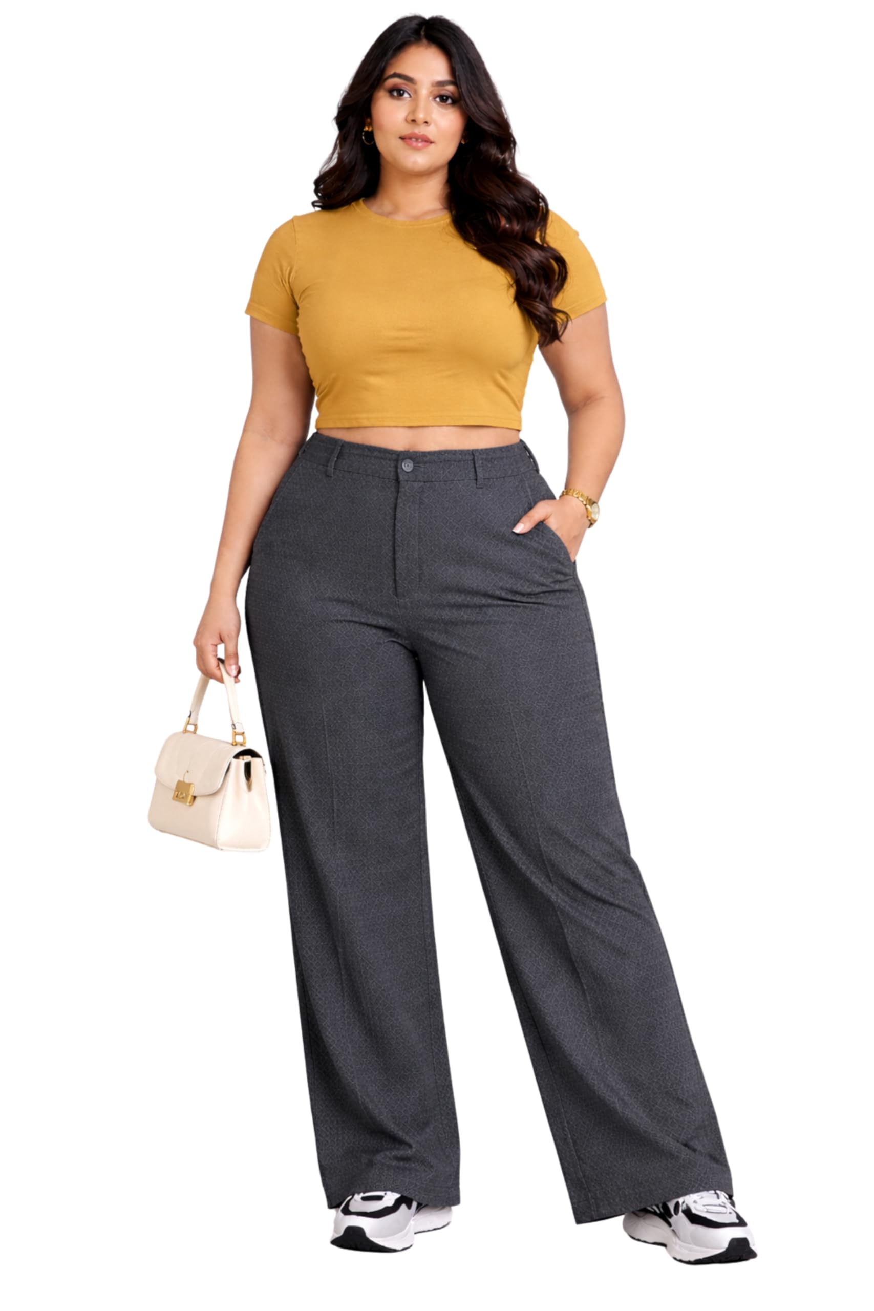 Women’s Hosiery Knitted Stretchable Bootcut Trousers Slim Fit Mid Rise Formal Office & Casual Wear | Elastic Waist and Side Pockets | Full Length Work, Yoga. Casual, Honeymoon Pants-image-13