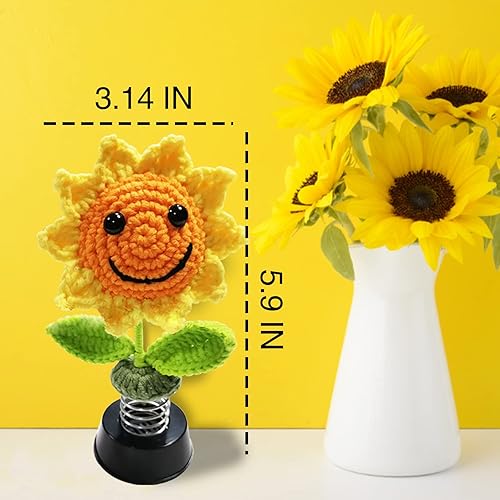 Miniatura 2 de Shaking Sunflower Dashboard Decorations Car Accessories, Smiley Handmade Knitted for Car Interior Home Office Desk Decoration