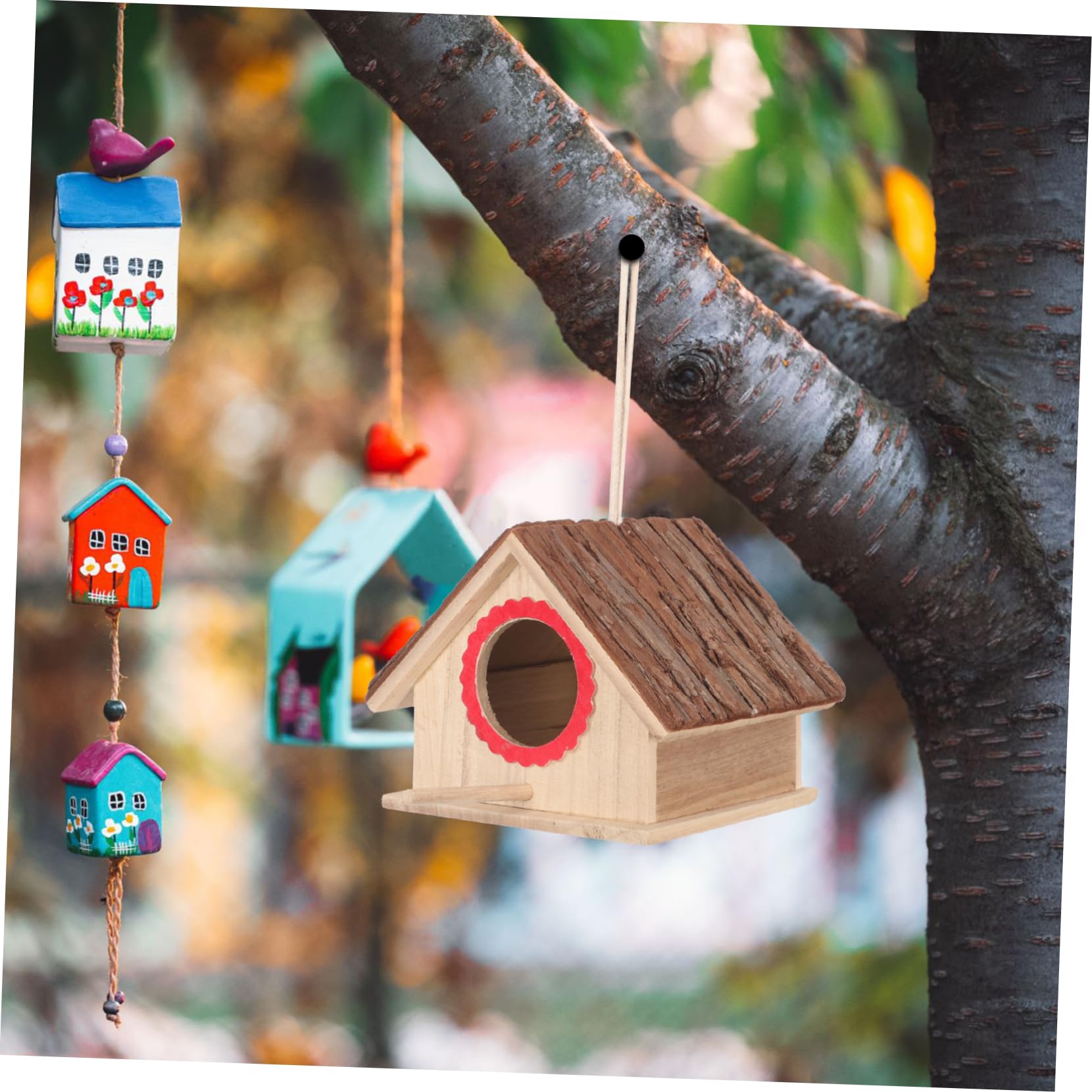VANZACK 3piezas Casa De Pájaros De Madera Natural para Jardín Exterior para Aves Refugio Seguro para Gorrión y Periquitos Diseño Rústico y para Patio y