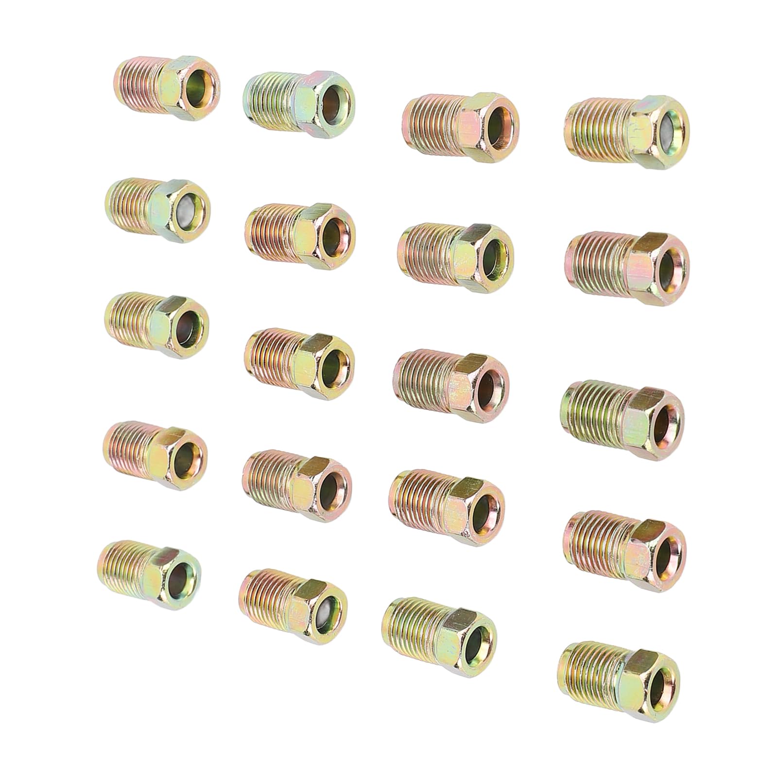 Assortiment de Raccords de Ligne de Frein, 20 PCS M10 X 1 Mm Flare Inversée Métrique pour Tube de 3/16 Pouces, Métal Robuste, 3/8 Fils, Voitures, VUS, VTT, Camions, Brillant, 17