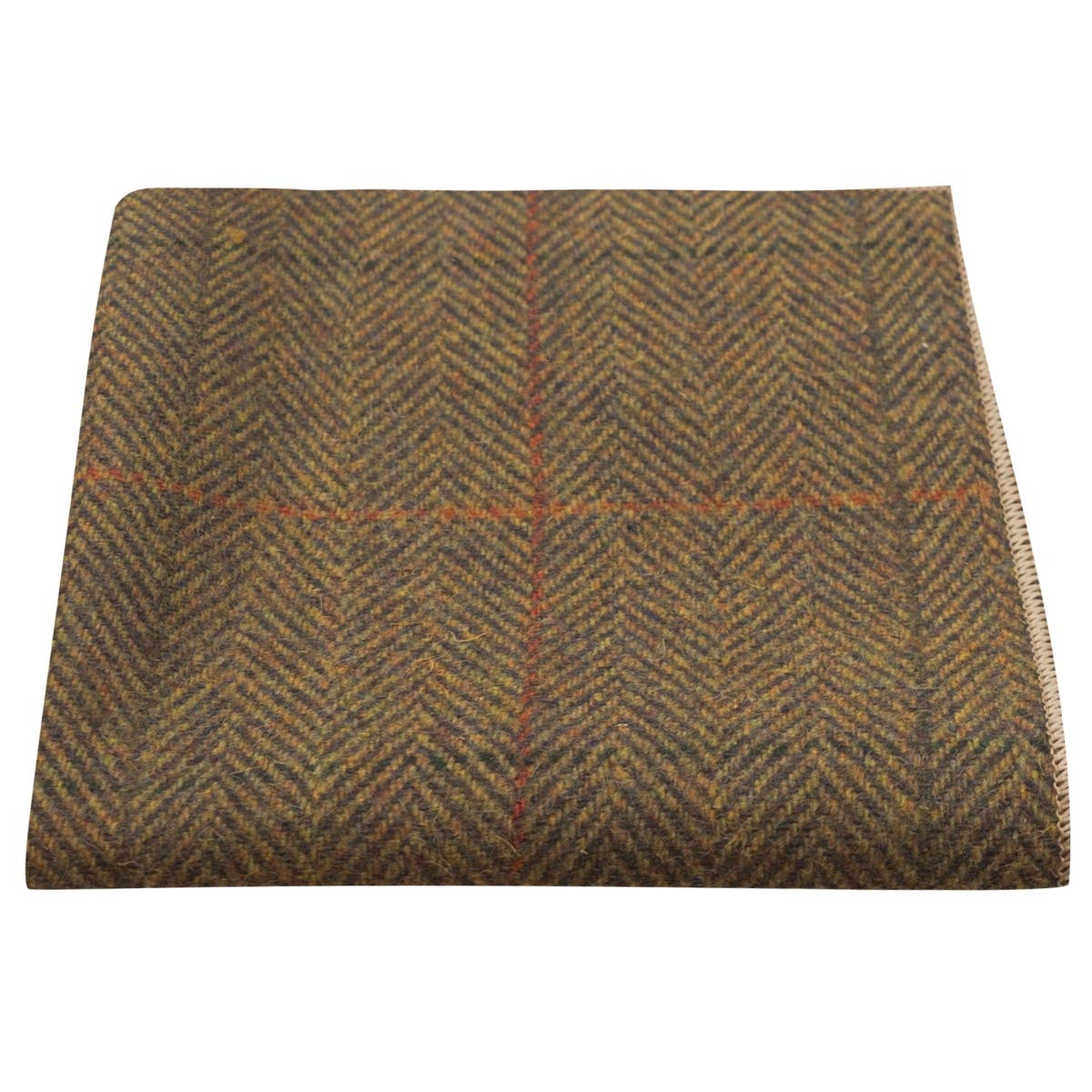 King & Priory Luxury Dijon Herringbone Check Pocket Square, Handkerchief, Tweed