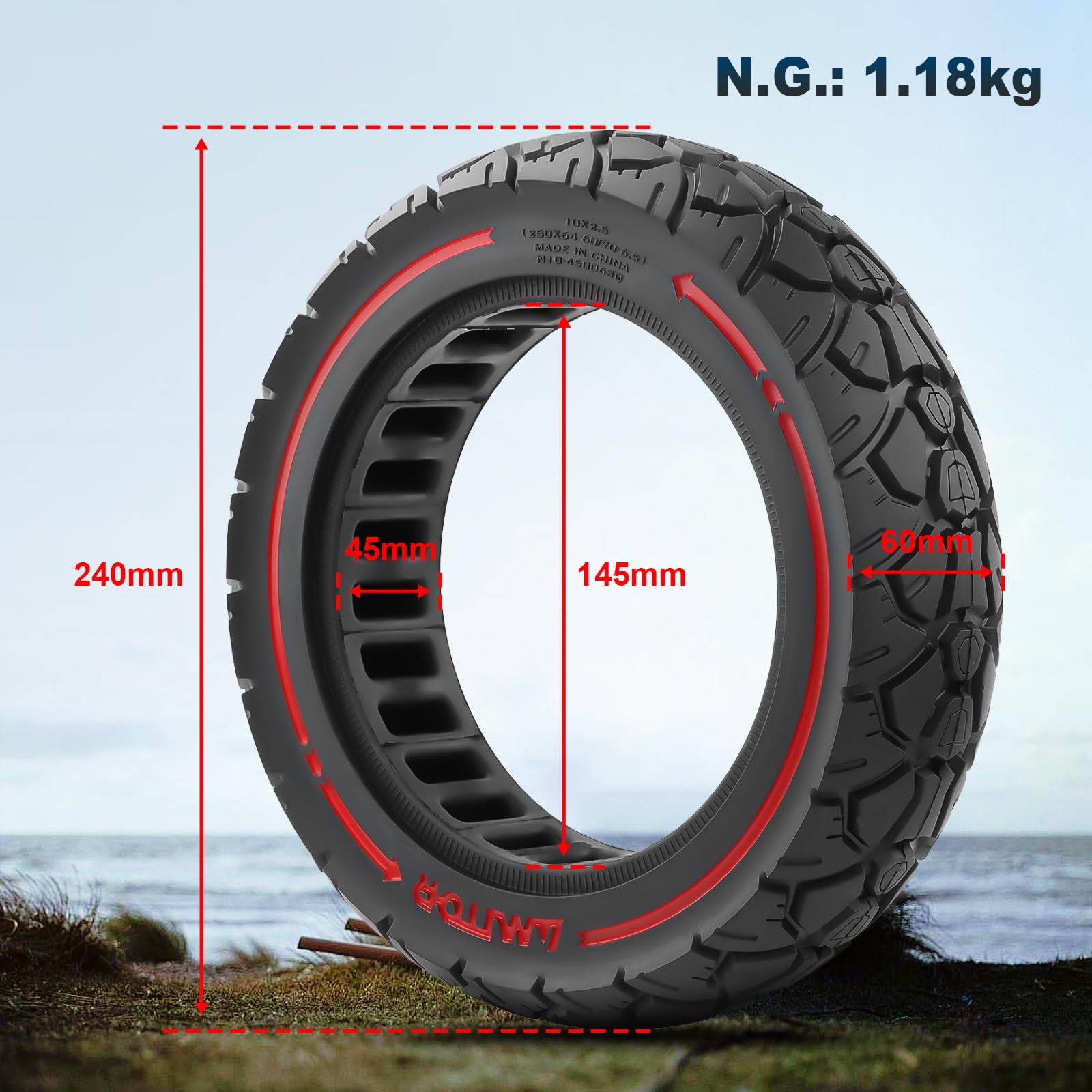 10X2,5 (250x64 60/70-6,5) Pneumatico pieno 10 pollici Ruota solida per Ninebot Max G30/Max G30D/Max G30D2/Xiaomi 4 Ultra Monopattino elettrico Ruota di ricambio Pneumatico pieno Antiscivolo A