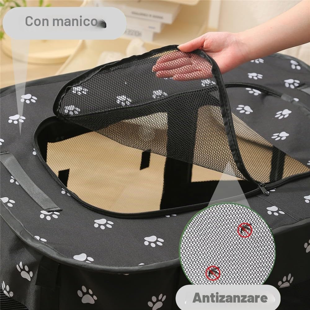 Recinzione portatile per animali domestici, 90 x 70 x 60 cm, pieghevole, rettangolare, per sala di consegna, cuccia per gatti e cuccioli, tenda chiusa per animali domestici (Nero)