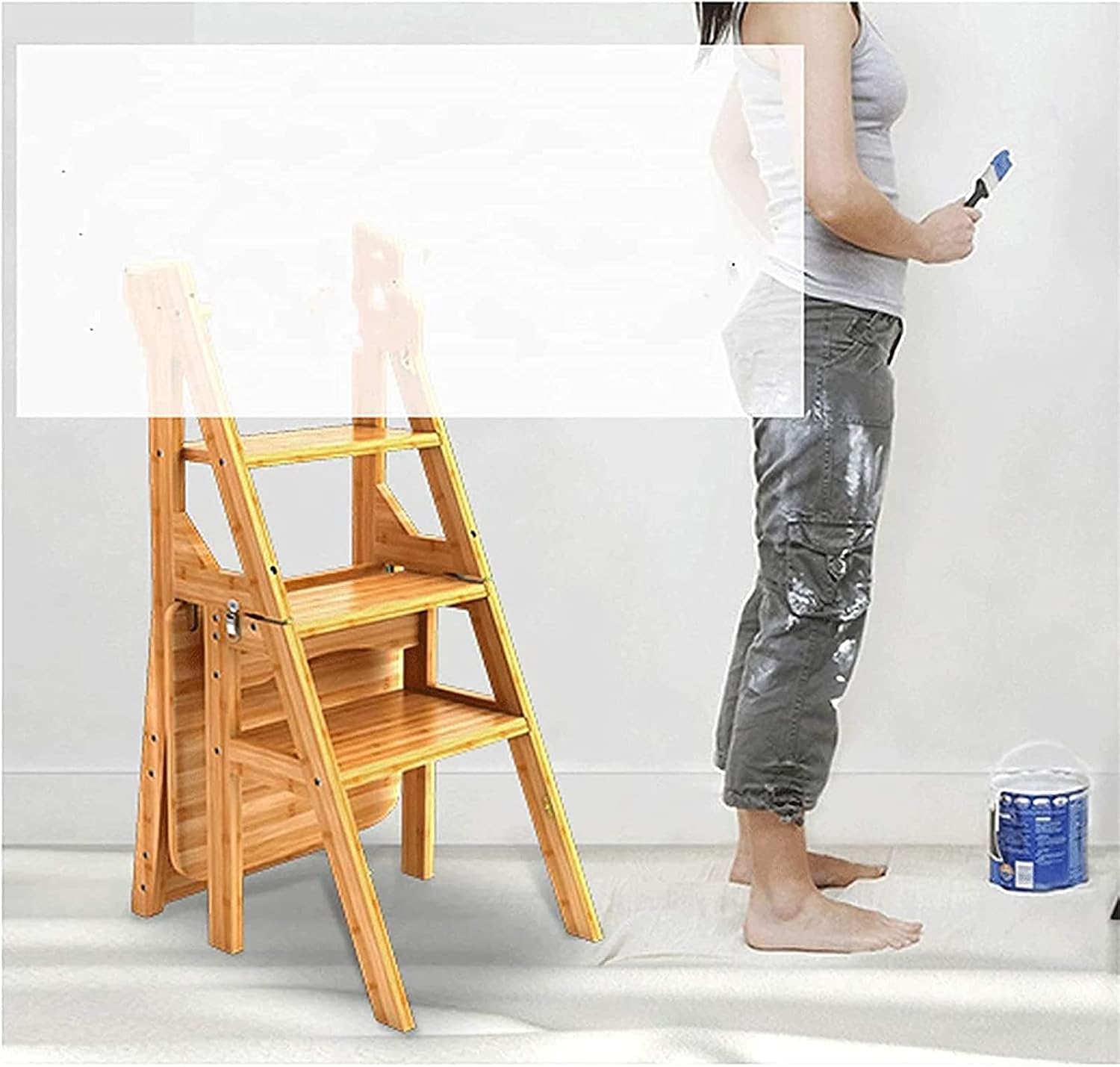 Folding Wooden Stool Ladder Chair with Non Slip Tread for Kitchen Home and Storage Shelf Portable and Stable Climbing Stool for Multi Purpose Use