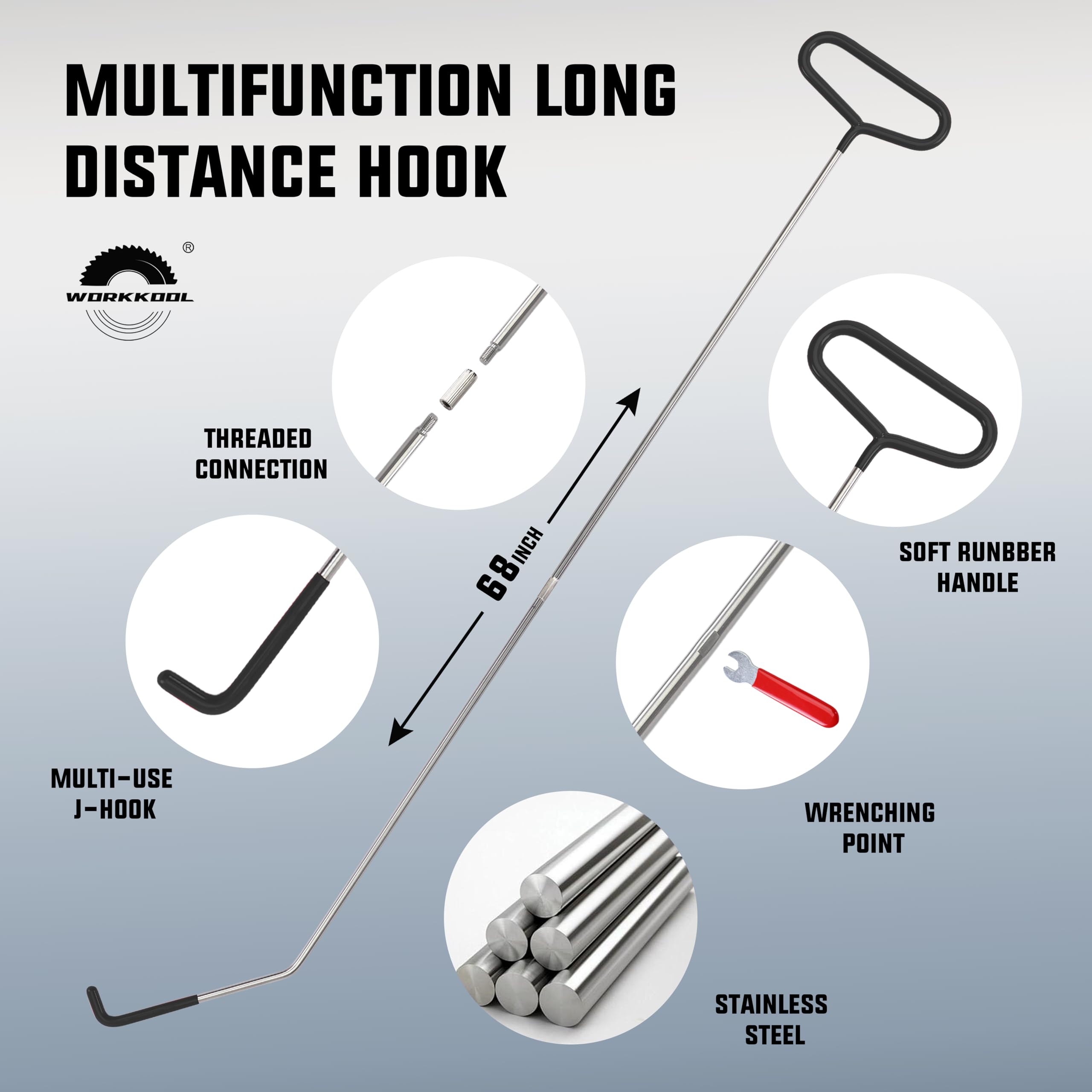 Condition photo showing New/Like New for 26pcs car tool kit with stainless steel assorted 5th wheel pin puller,68 inches long distance puller hook, air wedge and magnetic pickup tool with flashlight