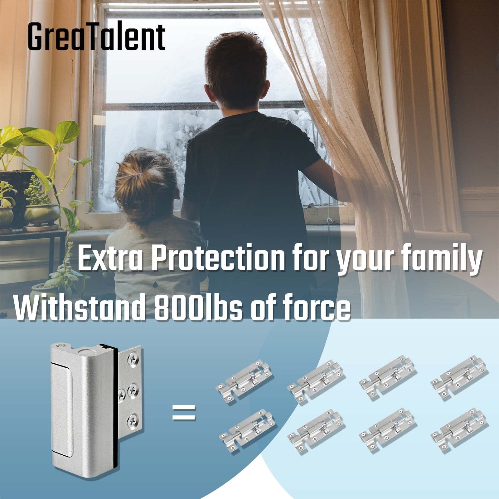GreaTalent Lot de 5 serrures de sécurité pour porte de sécurité à la maison - Sécurité enfant - Ajoute une haute sécurité à la maison - Empêche l'entrée non autorisée - Finition en aluminium - Serrure