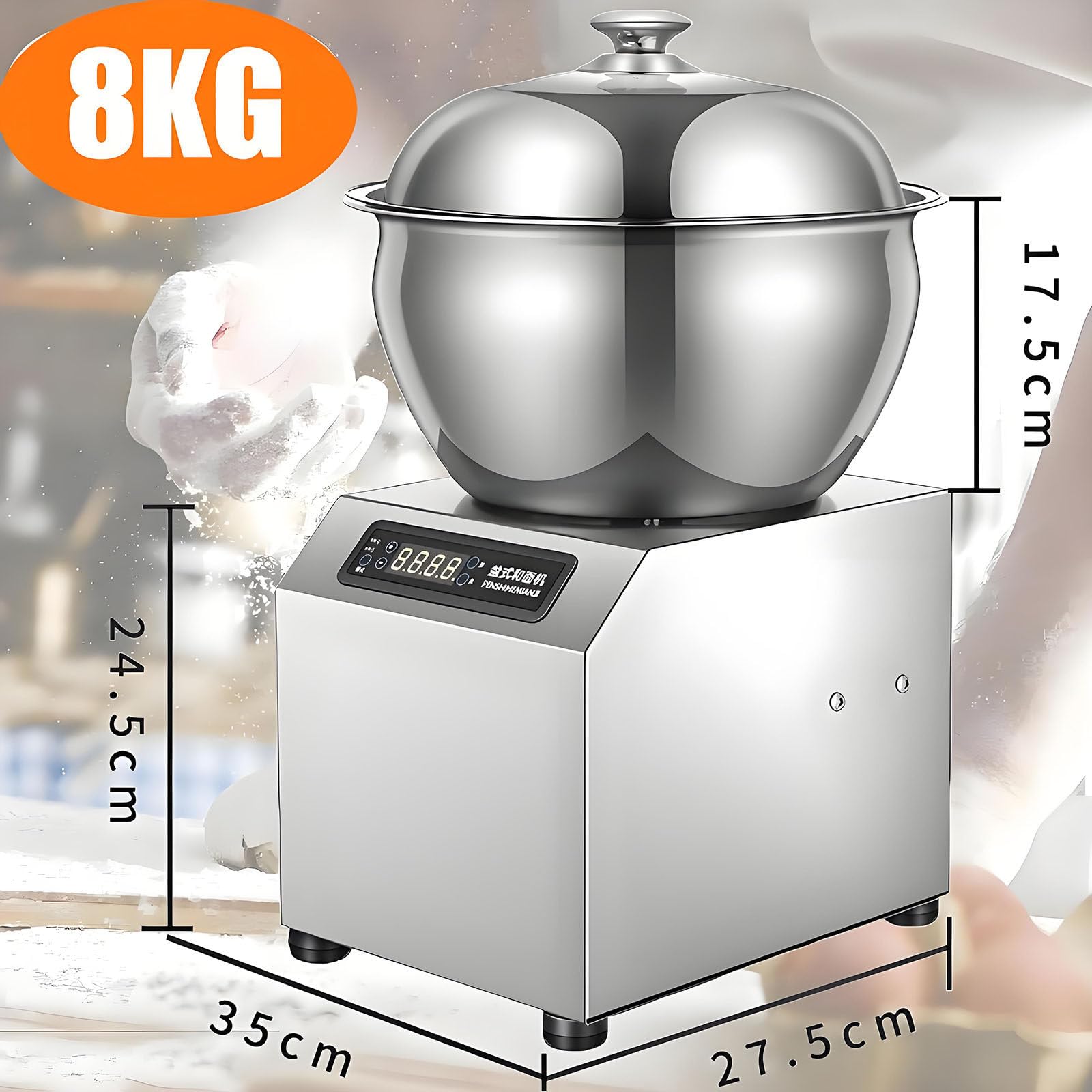 Impastatrice Elettrica, Impastatrice Professionale per Farina, Impastatrice a Spirale per Impieghi Gravosi per Pizza E Pane, con Funzione di Temporizzazione E Riscaldamento 8kg