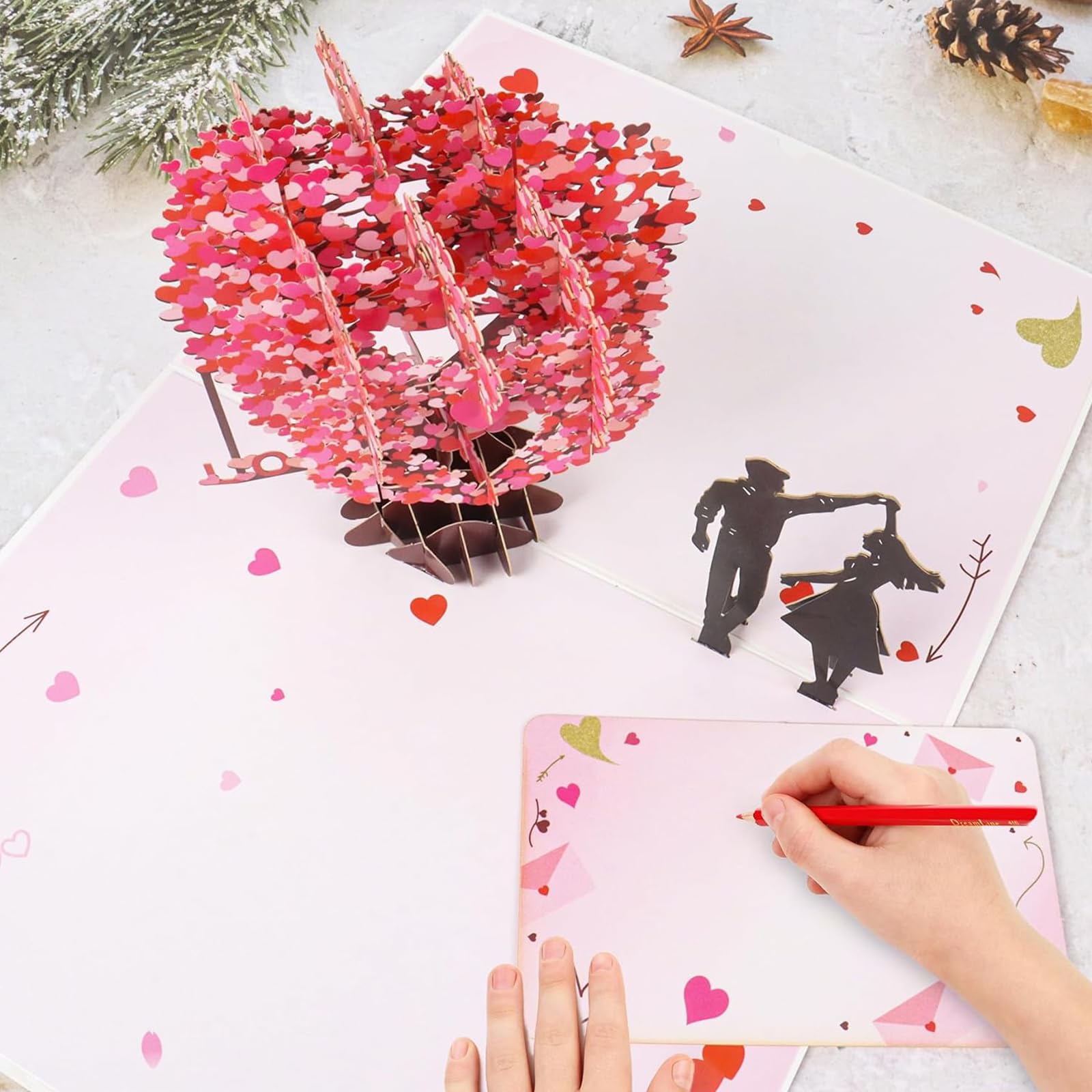 Biglietto Pop-Up 3D Romantico Con Albero E Coppia Danzante - Con Busta E Nota, Per Anniversario
