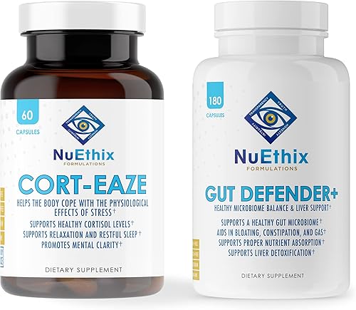 NuEthix Formulations Paquete de suplementos de equilibrio de cortisol y microbioma: suplemento Cort-Eaze Cortisol Control Supplement, 60 cápsulas,