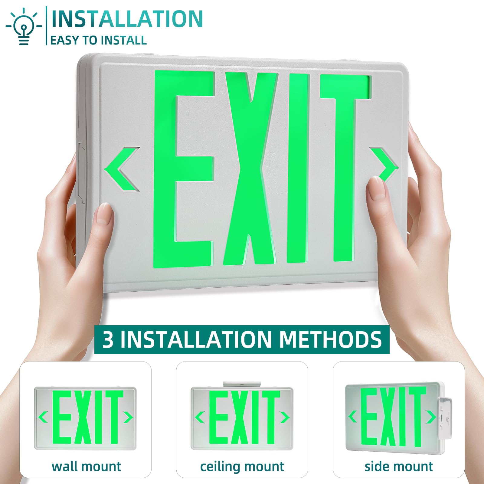 ENJVVS Green Exit Sign,Emergency Exit Sign With Battery Back up,Exit Emergency Lighting Combo, UL Certified, US Standards, Combo for Business,120/277V AC,2 Pack