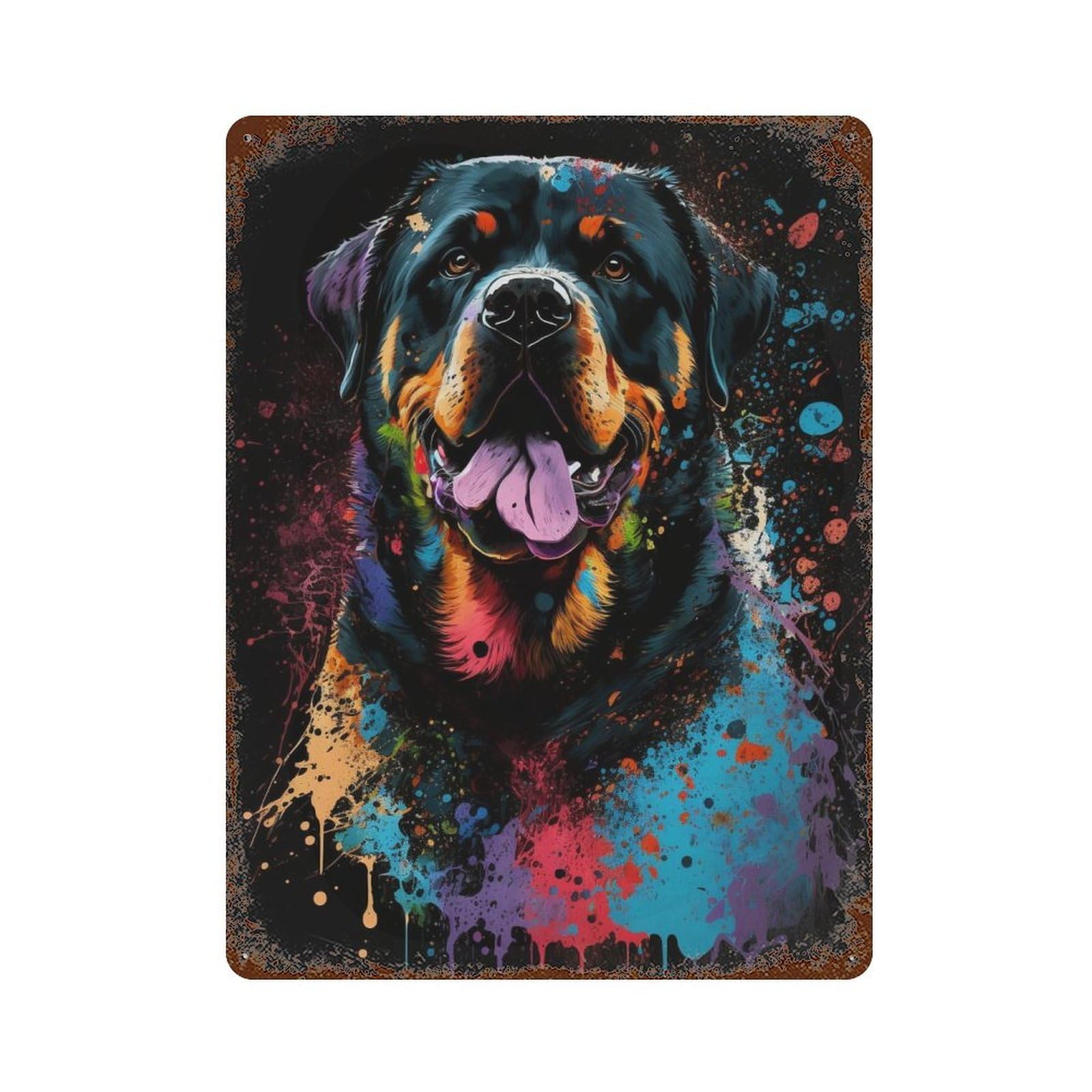 Rust Effect Colorful Rottweiler Art Print-1 Vintage Rust Metal Sign 15.7"x11.8", Decorative Metal Wall Art for Shed, Workshop And Garage Wall Decor