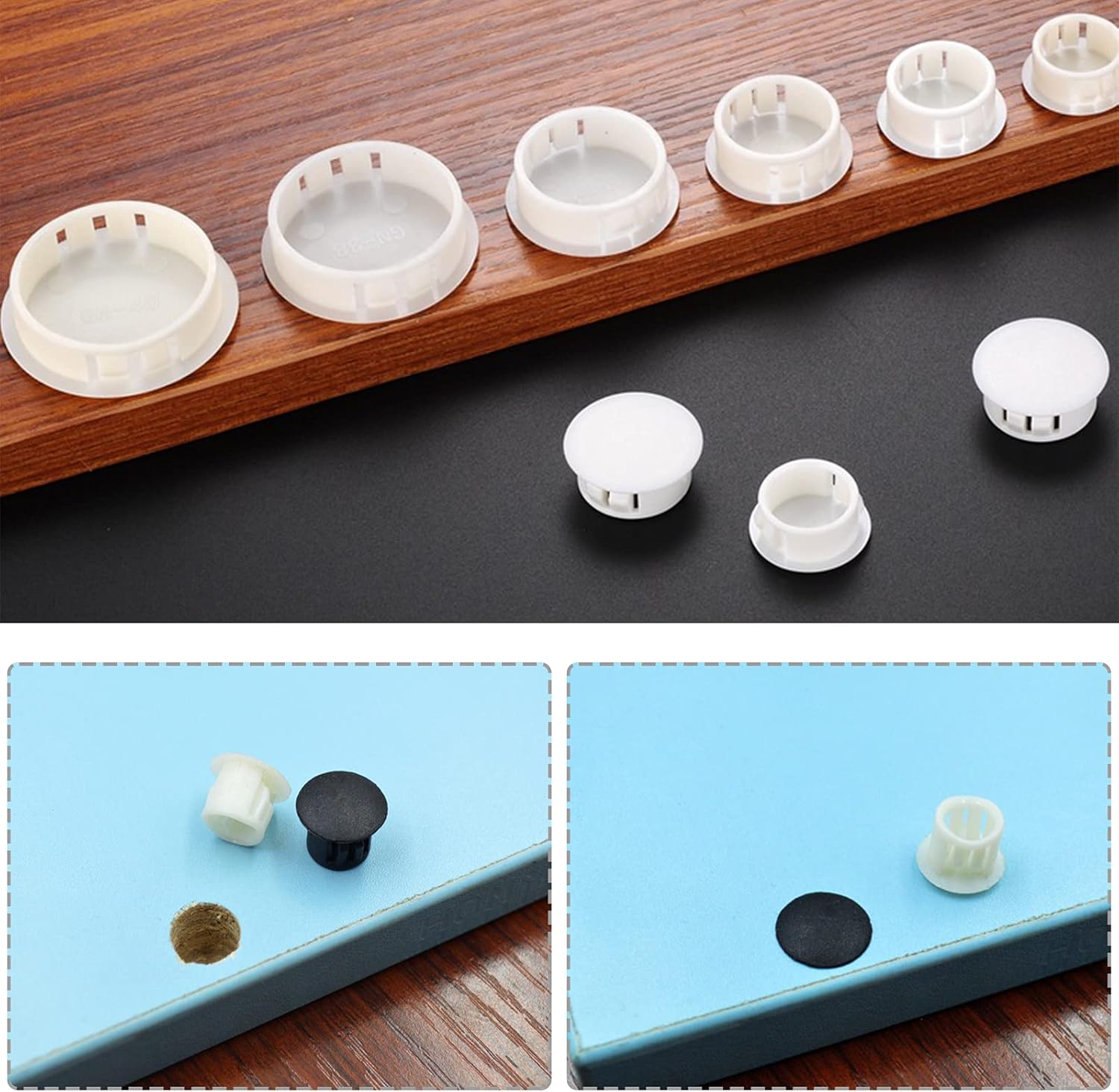Murtenze 30 Pcs 13mm (1/2") Black Hole Plugs, Plastic Flush Type Panel Plugs Fastener Cover, Round Plastic Snap in Locking Tubing Plug for Kitchen Cabinet Furniture : Tools & Home Improvement