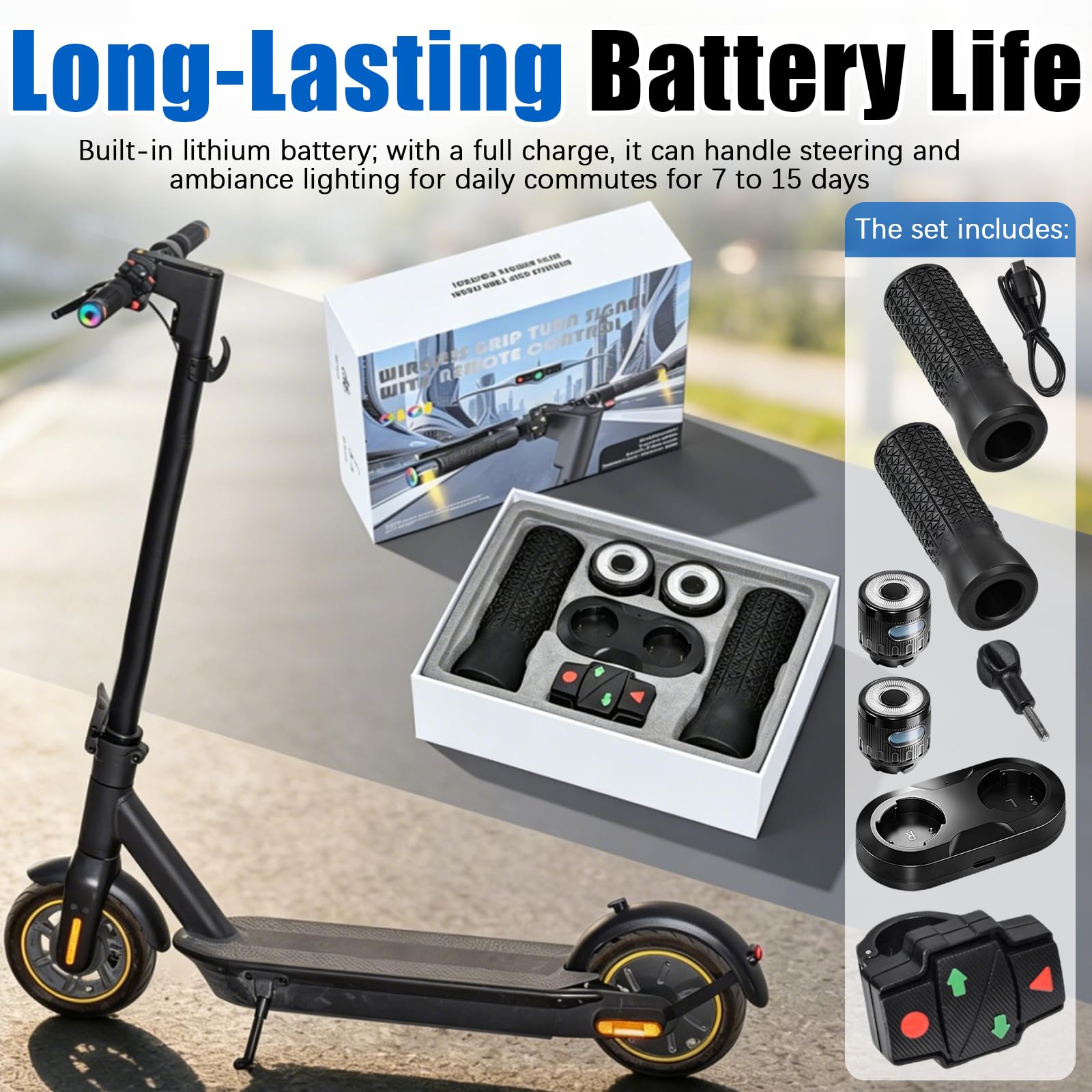 Clignotant de Vélo électrique avec Poignée, Clignotants Magnétiques à Recharge avec Télécommande Lumière d'avertissement pour Guidon de 22 mm pour M365/Max