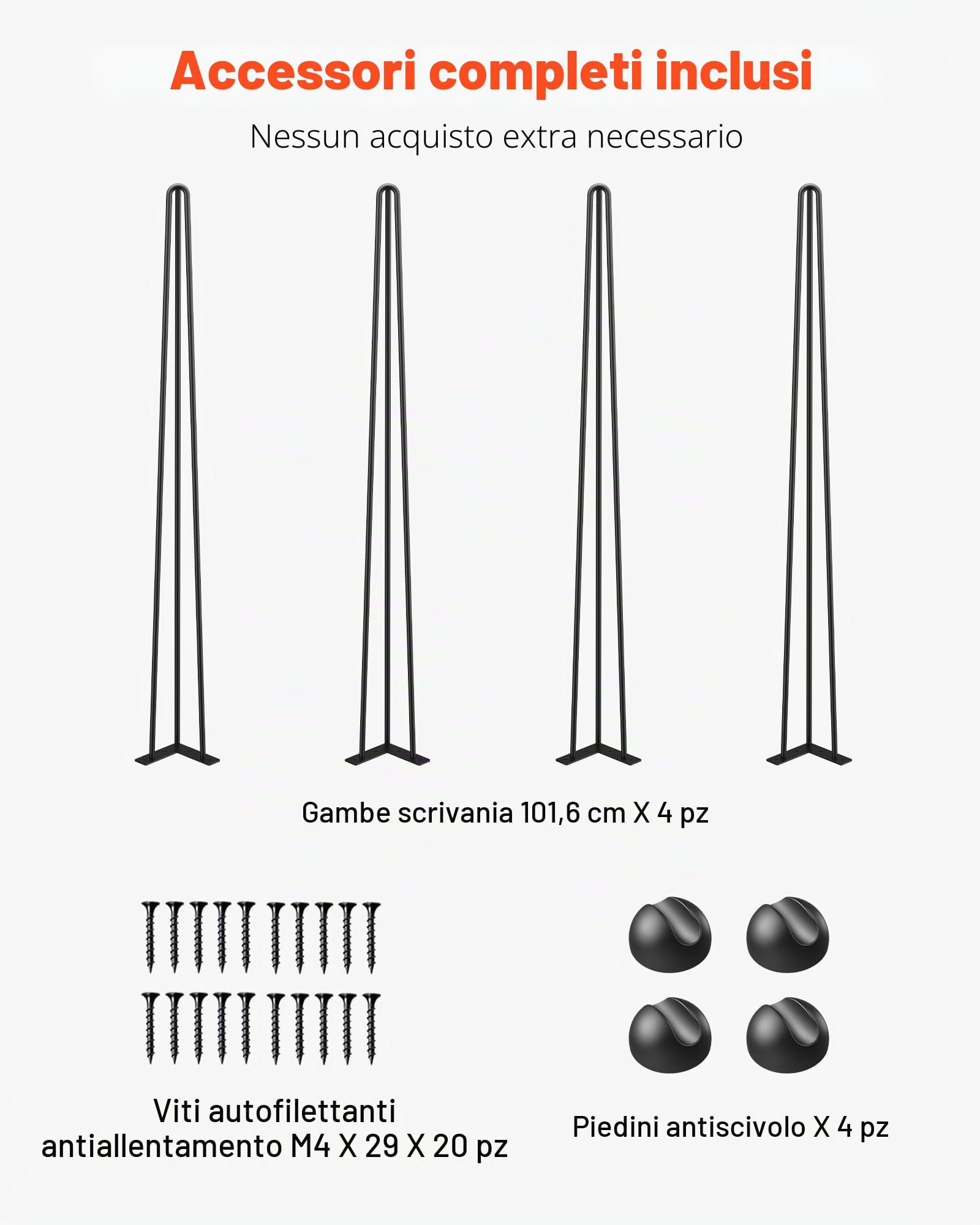 Happybuy Gambe da Tavolo da Scrivania 40 Pollici per Impieghi Gravosi di Ferro, 4 Pezzi Gambe da Tavolo a Forcina per Scrivania, Adatte per Tavolini, Divani, Seggioloni, Tavolini da Bar