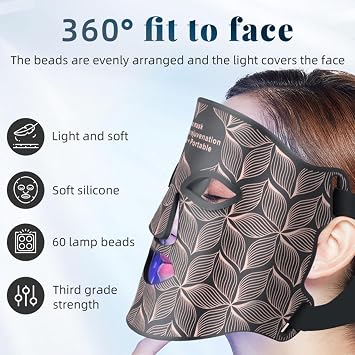 LED Face Light Therapy Mask for Skin Rejuvenation, IP67 Waterproof Flexible Silicone and Portable Red Light Therapy Mask for Home Face Skincare