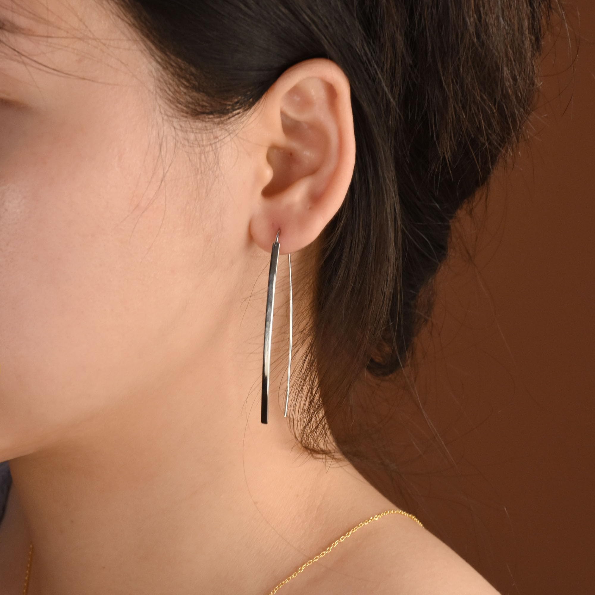 Delicati Orecchini Lineari Sottili E Lunghi Minimalisti Da Donna Per Adolescenti In Argento 925 Placcato In Oro Rosa
